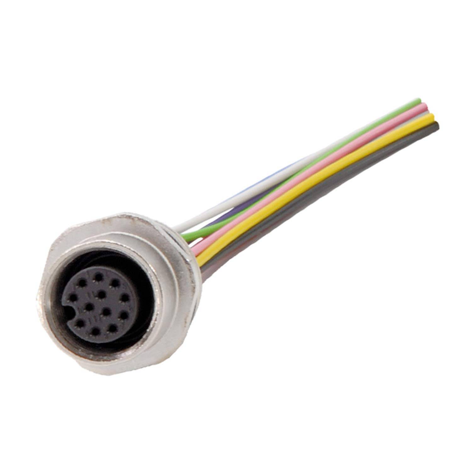 M12 Gerätesteckverbinder gerade Buchse Polzahl 12-polig Vorderwand, Litzen 0,14mm² AWG26, Länge 200,0mm - 1 Stück