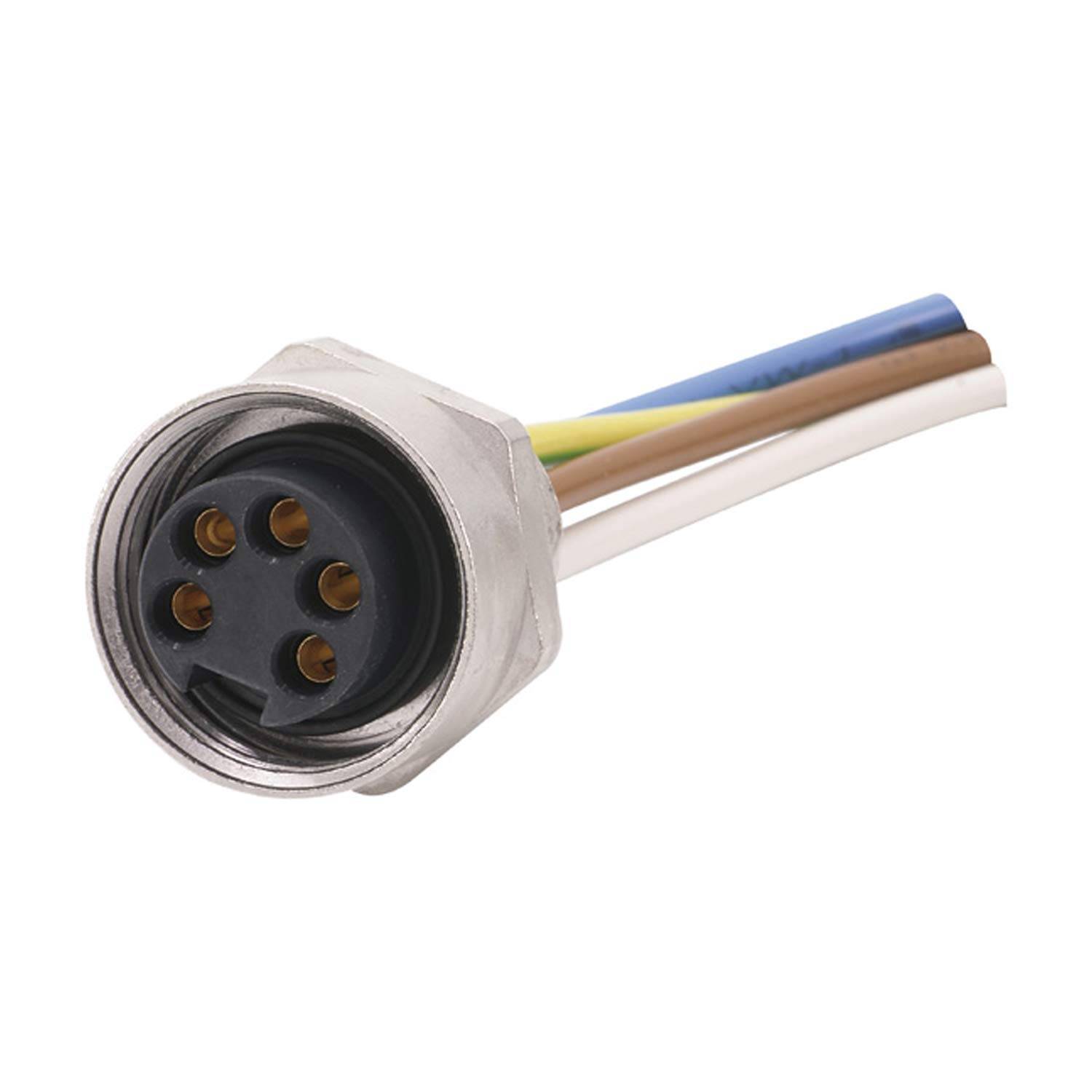 7/8"" Gerätesteckverbinder gerade Buchse Polzahl 4+PE Vorderwand, Litzen 5G0,82mm² AWG18, Länge 200,0mm - 1 Stück