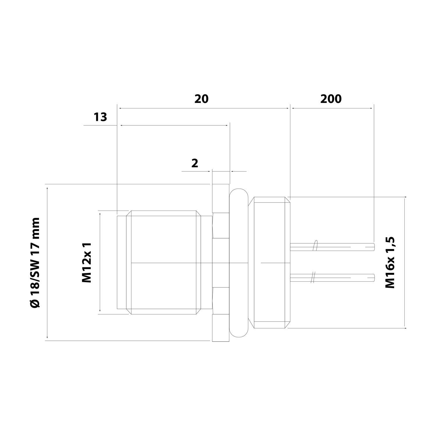 M12 Gerätesteckverbinder gerade Stift Polzahl 5-polig Vorderwand, Litzen 0,25mm² AWG24, Länge 200,0mm - 1 Stück