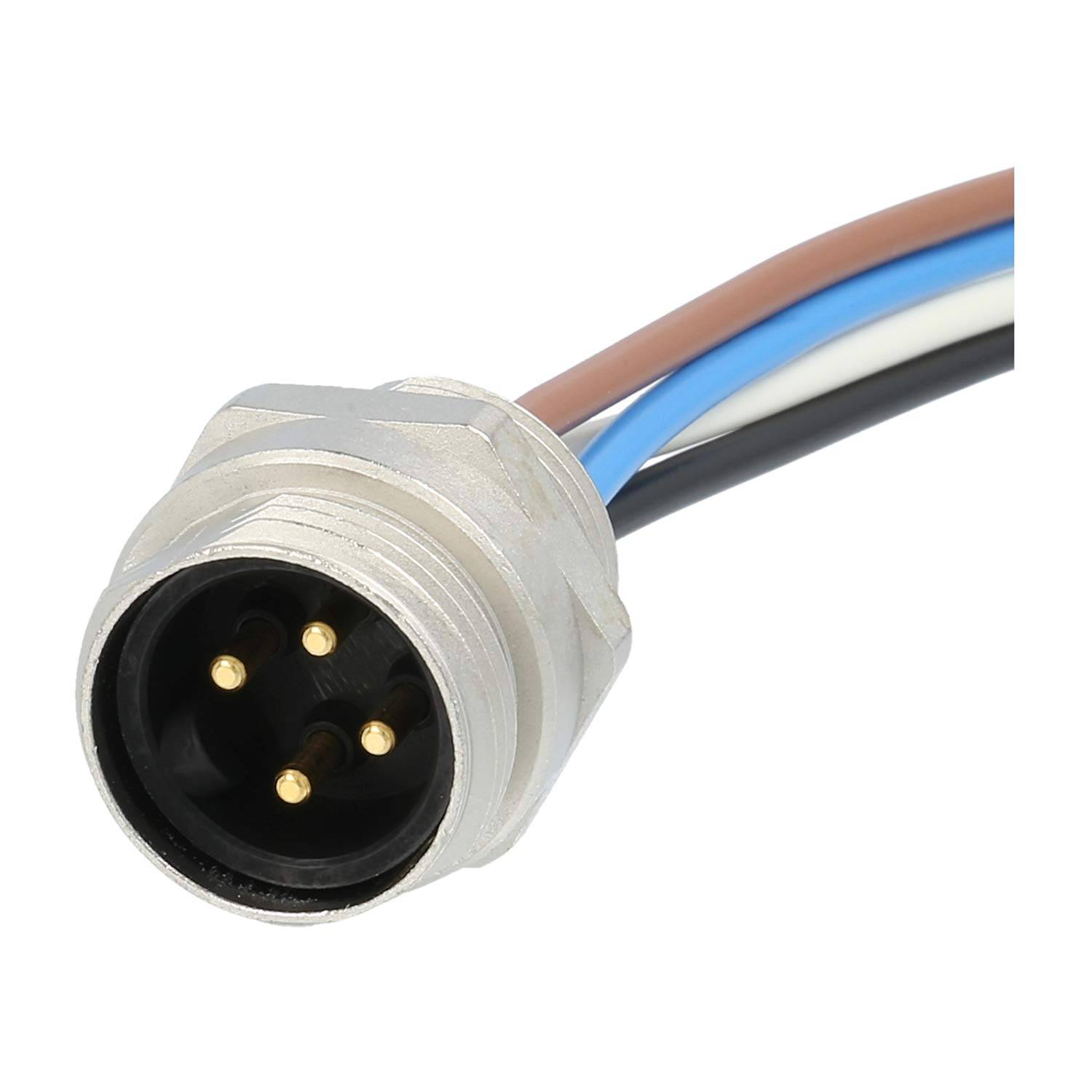 7/8"" Gerätesteckverbinder gerade Stift Polzahl 4-polig Vorderwand, Litzen 0,82mm² AWG18, Länge 200,0mm - 1 Stück