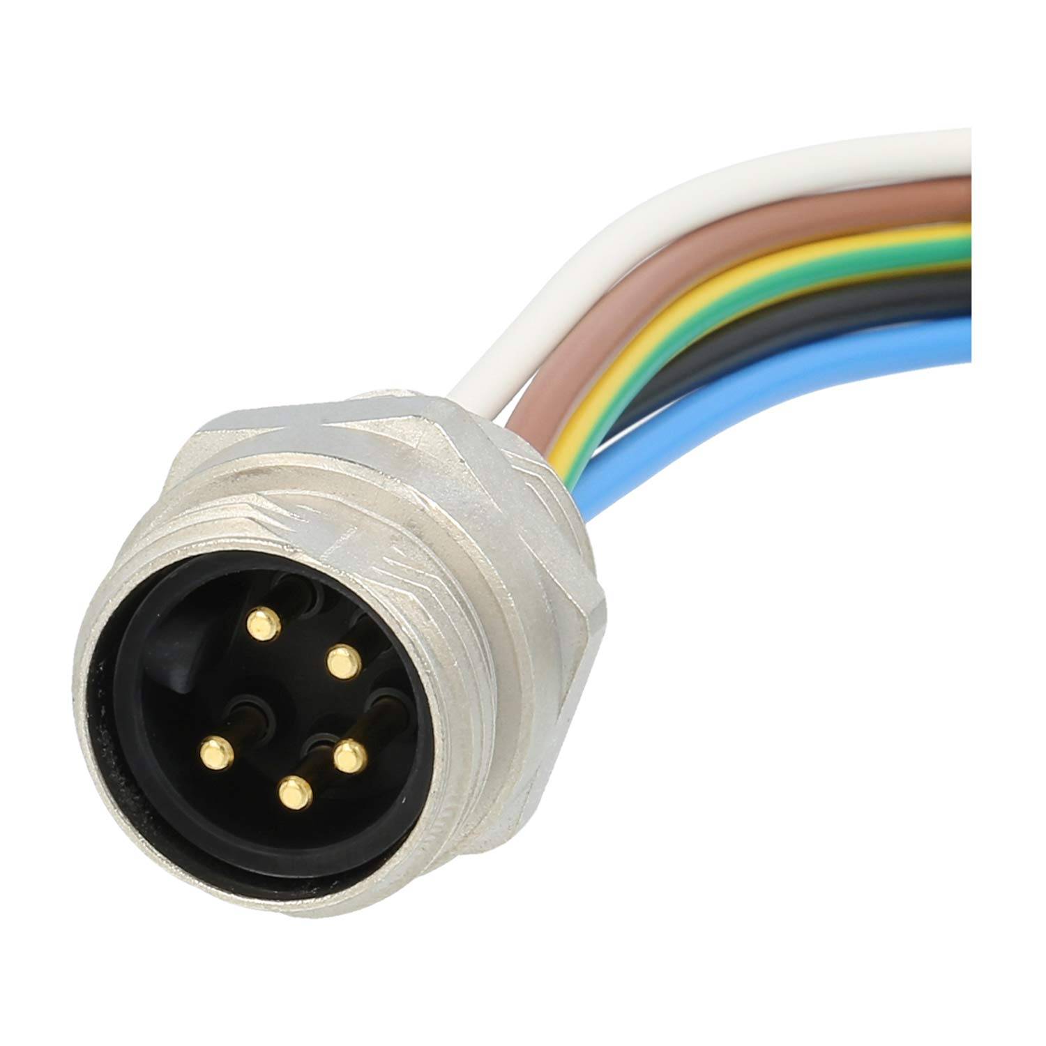 7/8"" Gerätesteckverbinder gerade Stift Polzahl 4+PE Vorderwand, Litzen 5G0,82mm² AWG18, Länge 200,0mm - 1 Stück