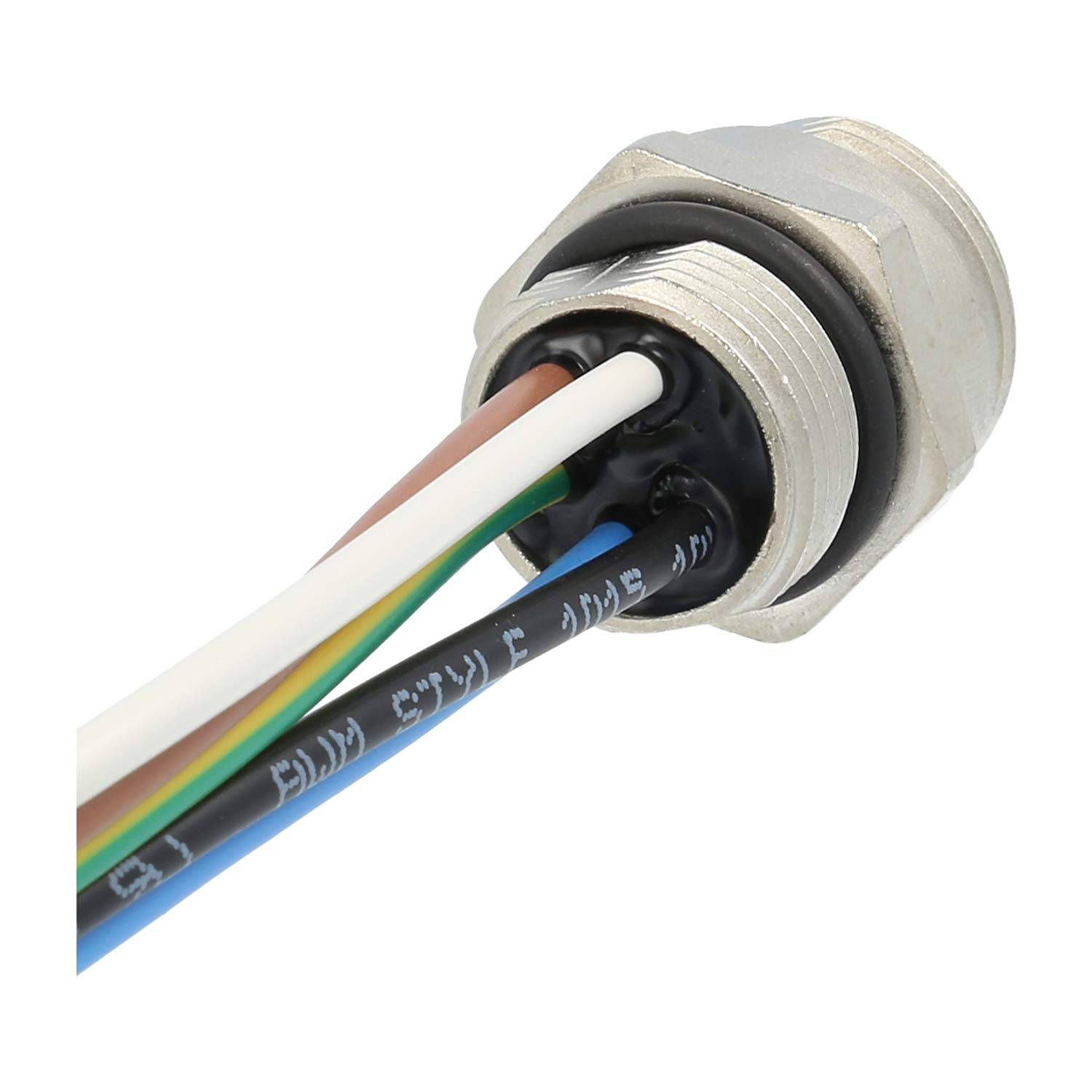 7/8"" Gerätesteckverbinder gerade Stift Polzahl 4+PE Vorderwand, Litzen 5G0,82mm² AWG18, Länge 200,0mm - 1 Stück