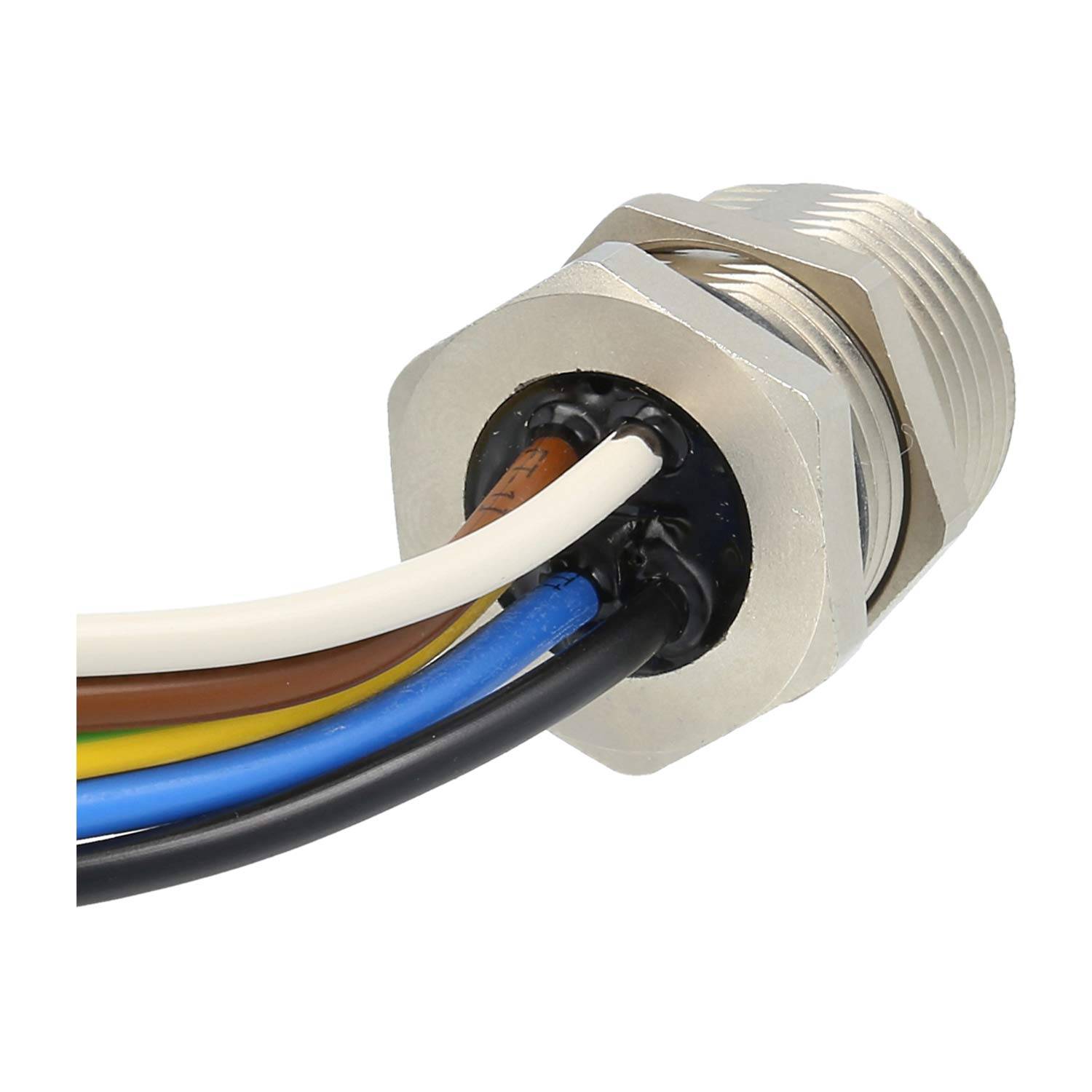 7/8" Gerätesteckverbinder gerade Stift Polzahl 4+PE Hinterwand, Litzen 5G0,82mm² AWG18, Länge 200,0mm - 1 Stück