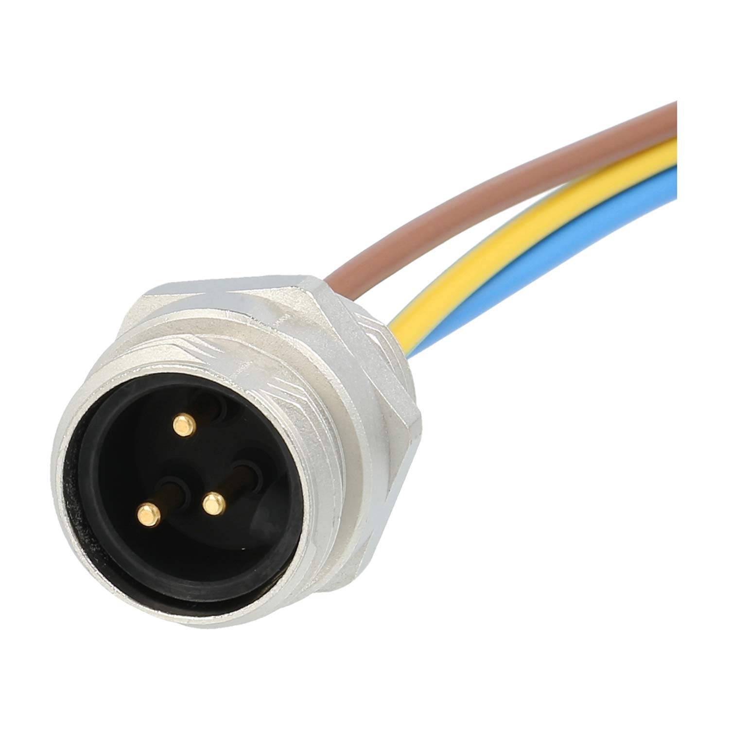 7/8"" Gerätesteckverbinder gerade Stift Polzahl 2+PE Vorderwand, Litzen 3G0,82mm² AWG18, Länge 200,0mm - 1 Stück