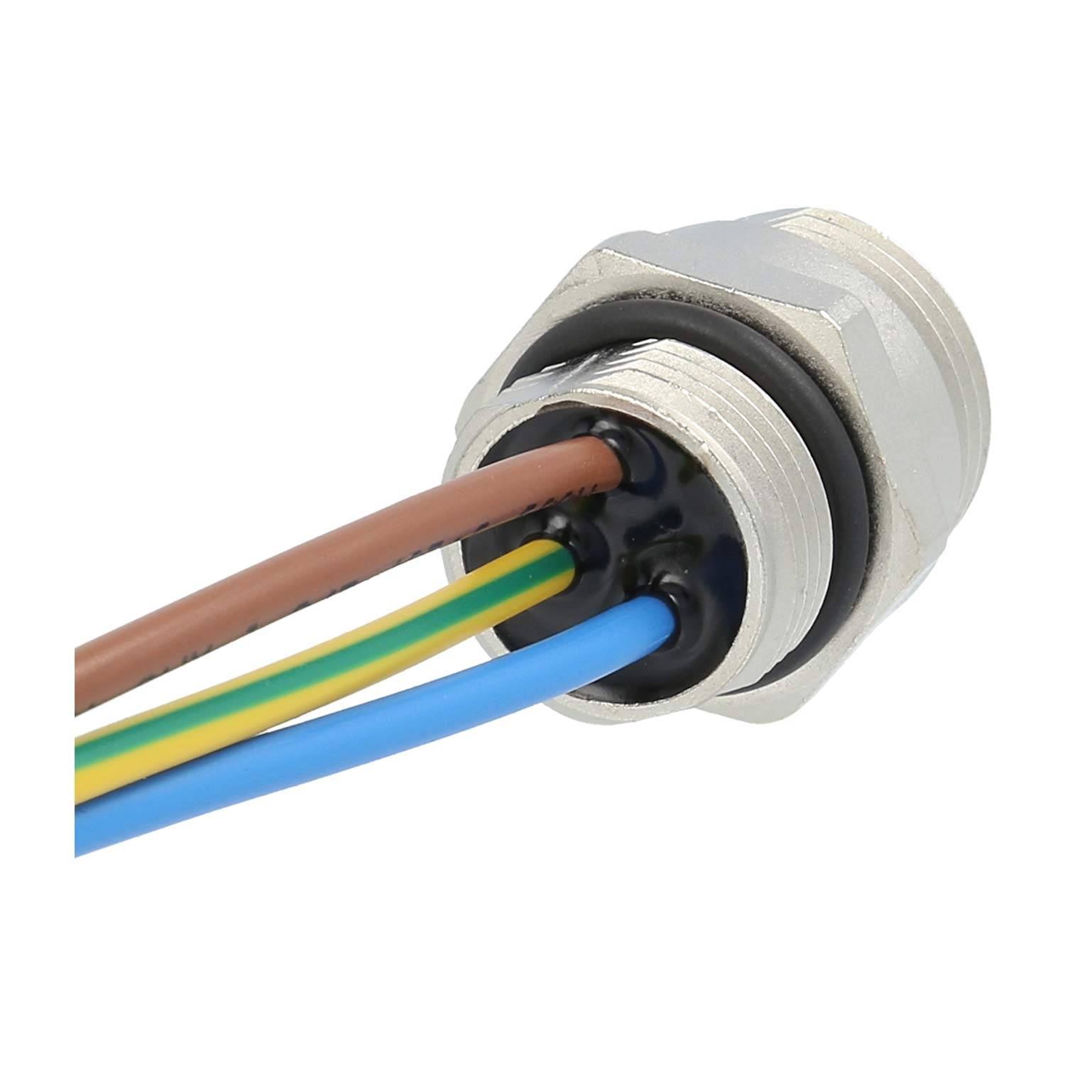 7/8"" Gerätesteckverbinder gerade Stift Polzahl 2+PE Vorderwand, Litzen 3G0,82mm² AWG18, Länge 200,0mm - 1 Stück