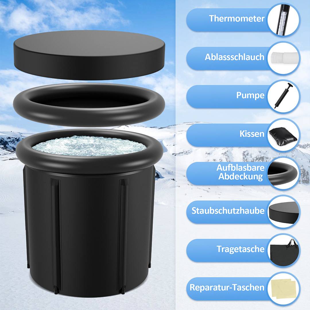 Eisbad 80x78cm 5lagige Isolierung doppeltes Ablaufsystem komplett Zubehör für Sportler