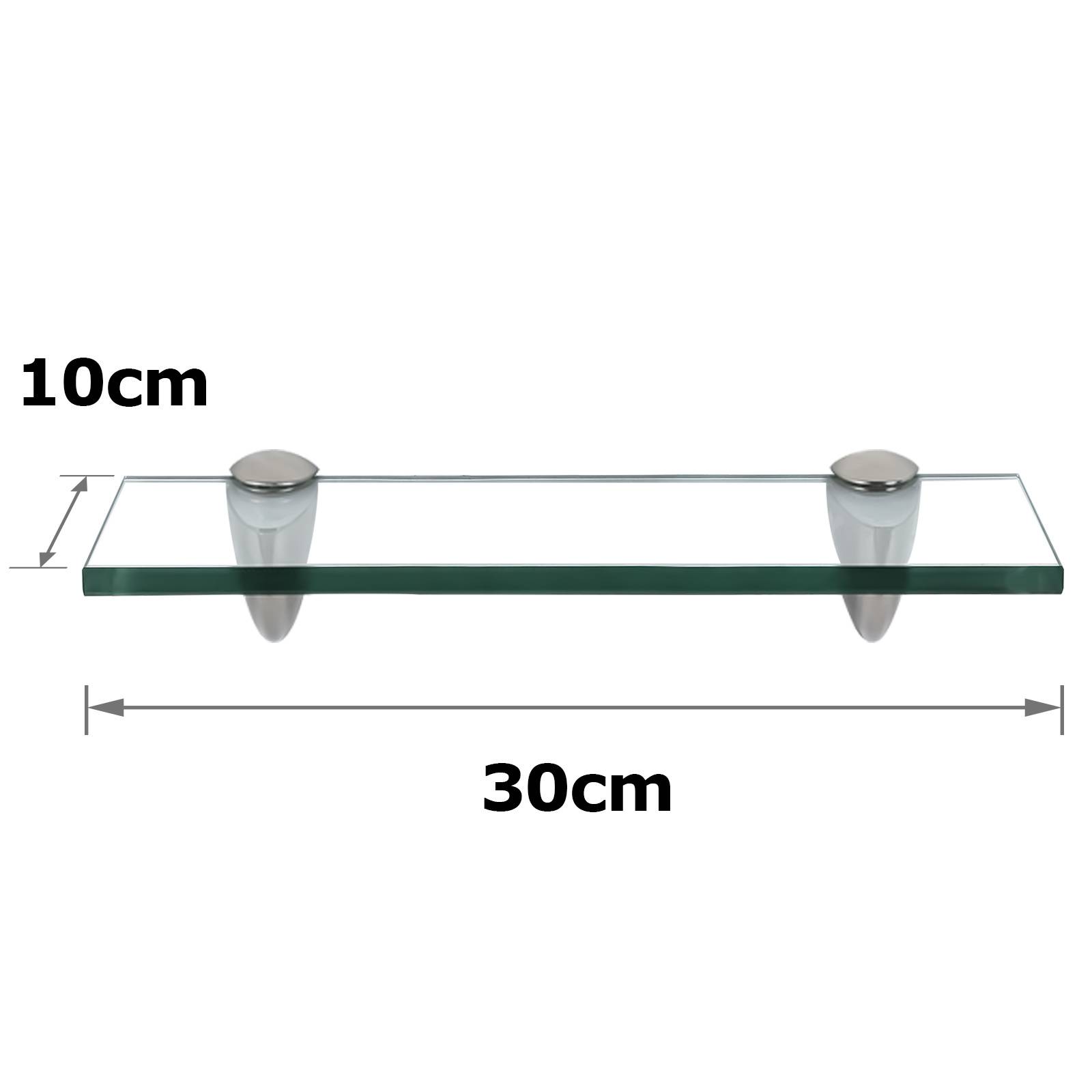 Glasregal Wandregal 30 x 10 x 0,8 cm, Klarglas Glasboden mit Halterungen, Badregal Ablage Hängeregal für Bad, Küche & Wohnzimmer