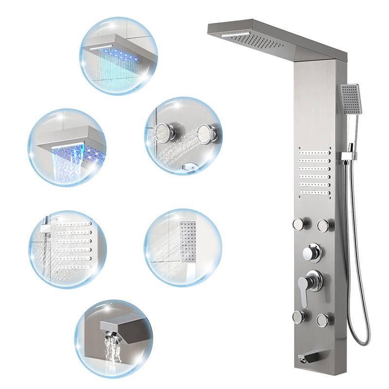 Duschpaneel 5-in-1 mit LED, Regendusche & Massage, Silver