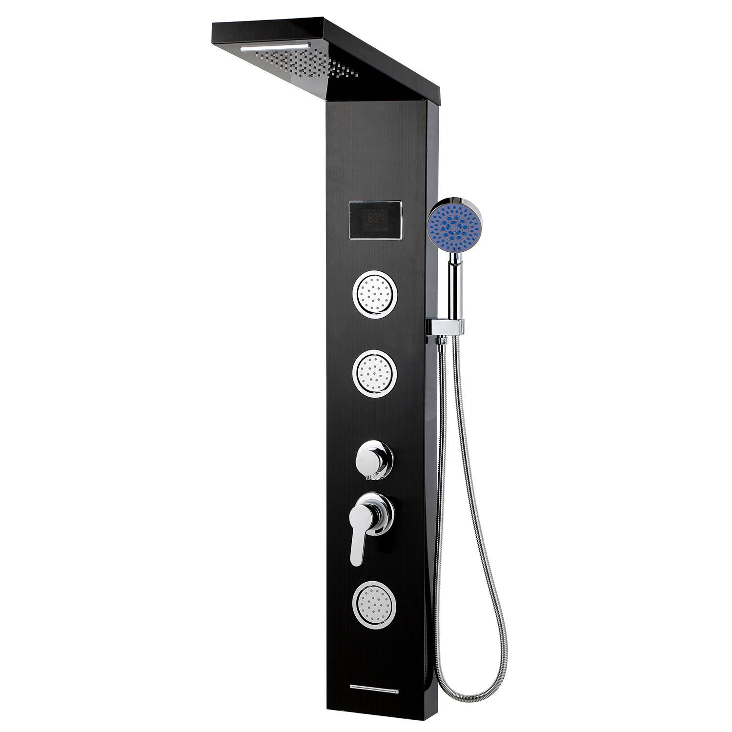 Duschpaneel 5-in-1 mit LED, Regendusche & Massage, Schwarz