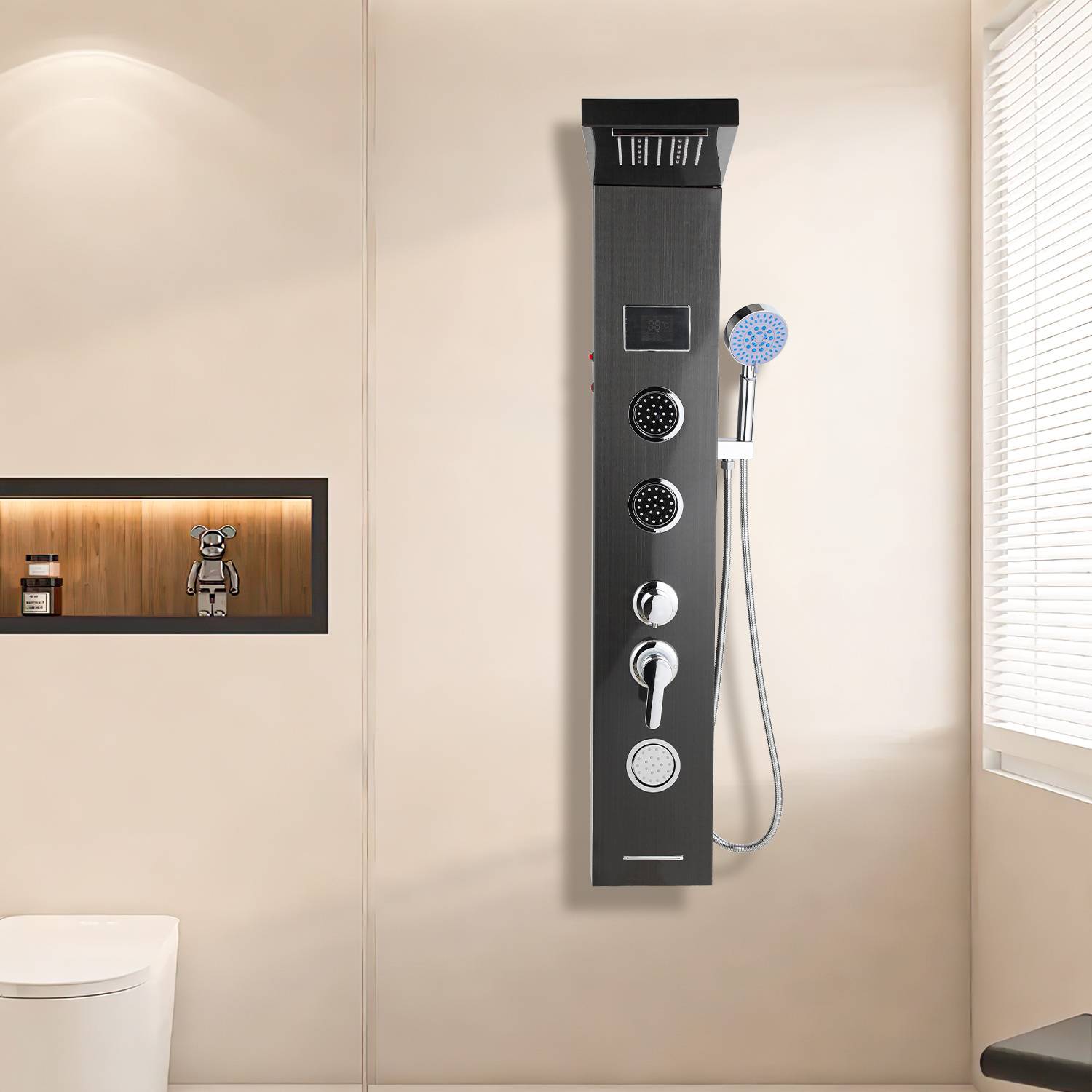 Duschsystem Schwarz mit Regendusche, Handbrause & Massagefunktion