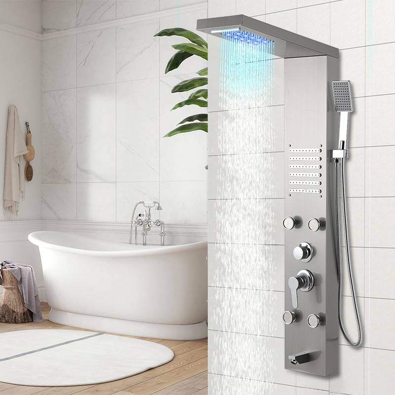 Duschpaneel für Badezimmer, Regendusche mit 5 Massagedüsen, Silber