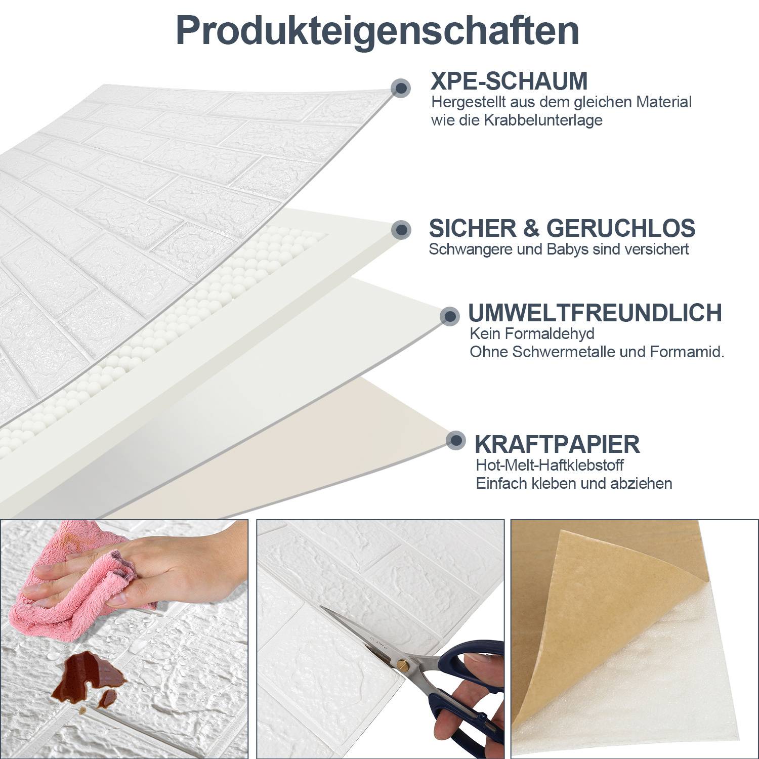 10 Stück 3D Wandsticker selbstklebend Weiß PE Schaumstoff 77x70cm für Wohnzimmer Schlafzimmer Küche Bad