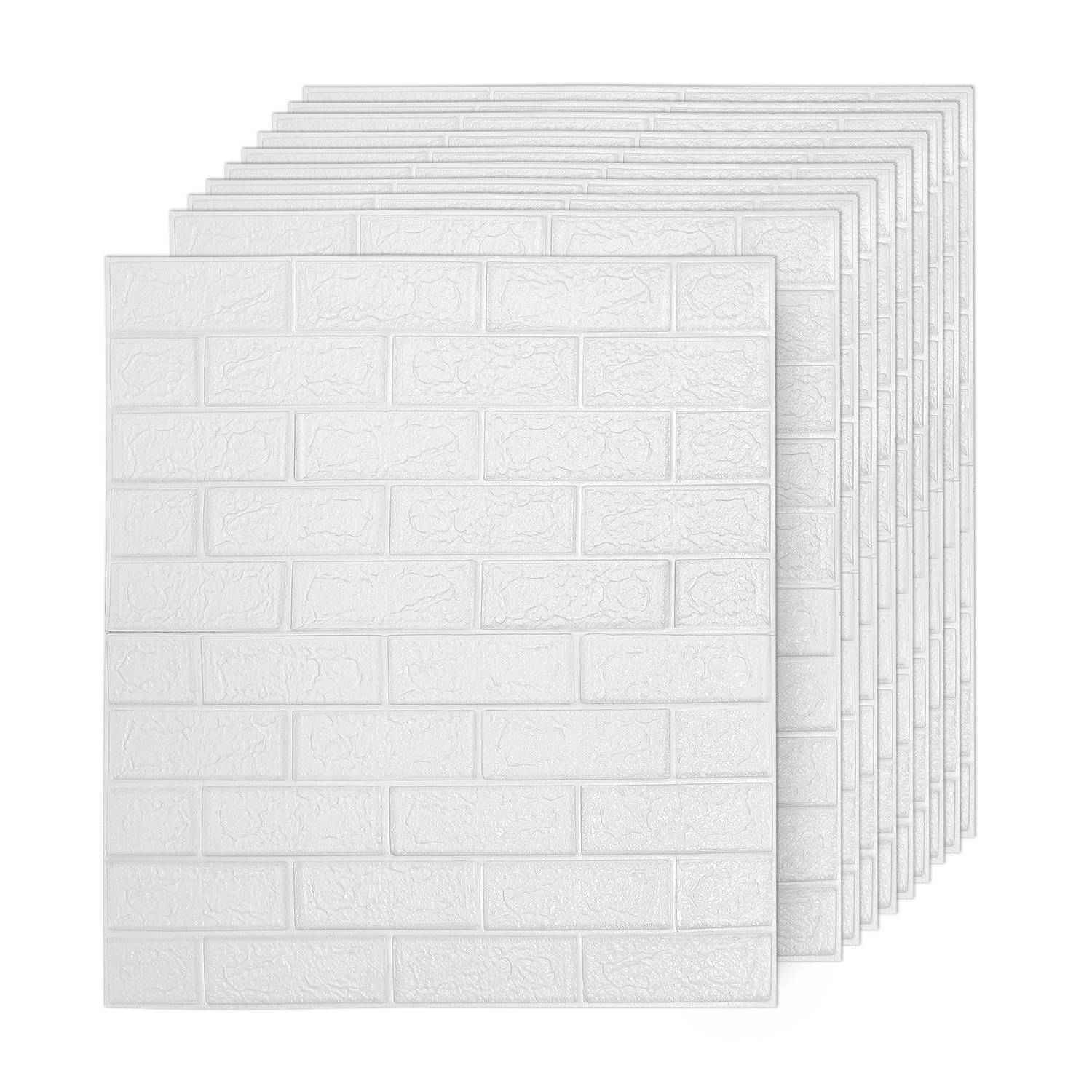 20 Stück 3D Wandpaneele Ziegeloptik selbstklebend PE Schaumstoff Weiß 77x70cm für Küche Bad Wohnzimmer