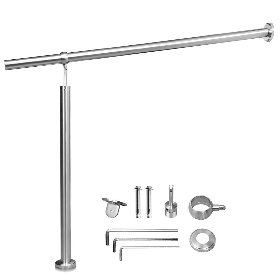 Edelstahl Eingangsgeländer 80 x 90 cm, Treppengeländer Silber, Handlauf für Innen und Außen