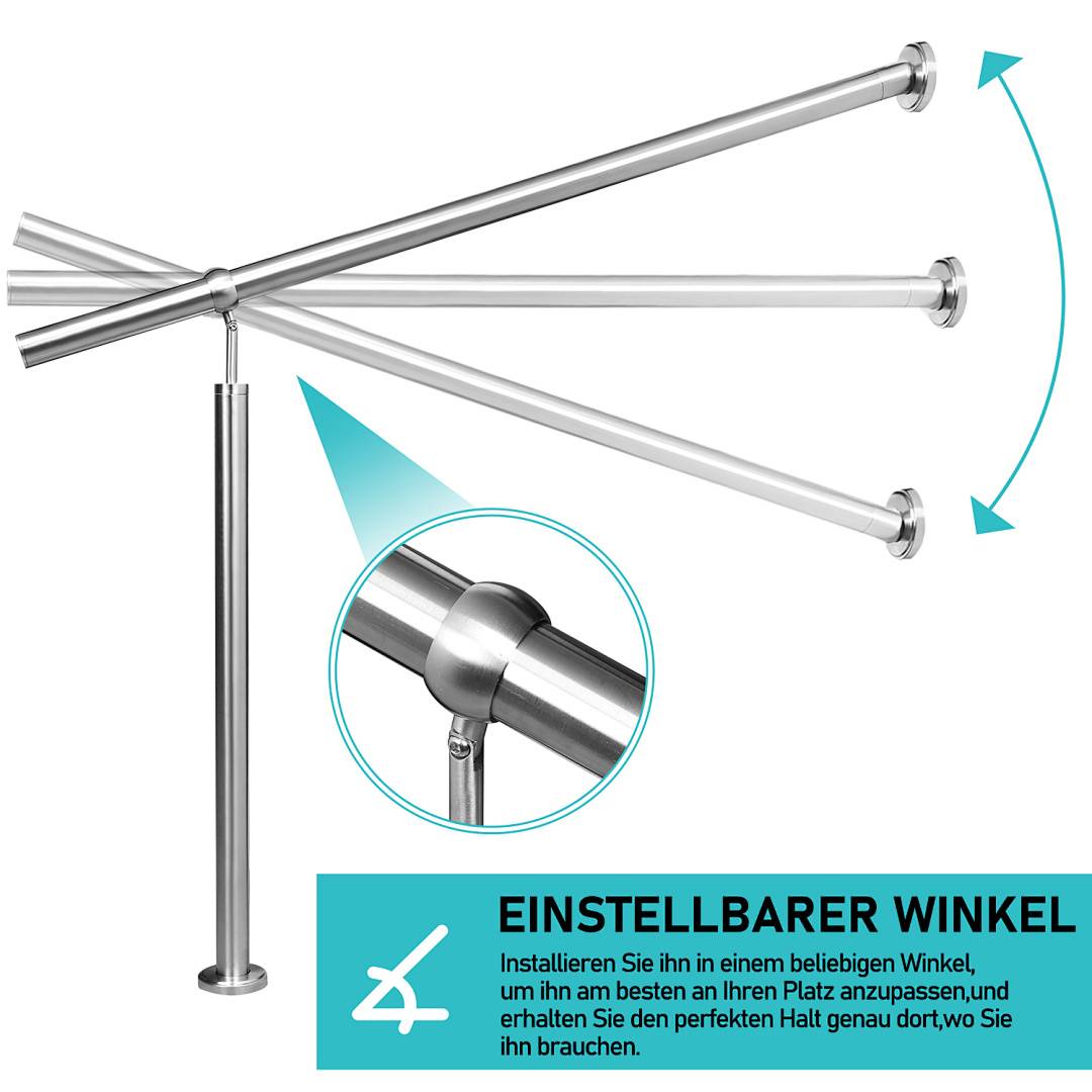 Edelstahl Eingangsgeländer 180 x 90 cm, Treppengeländer Silber, Handlauf für Treppenhaus und Außenbereich