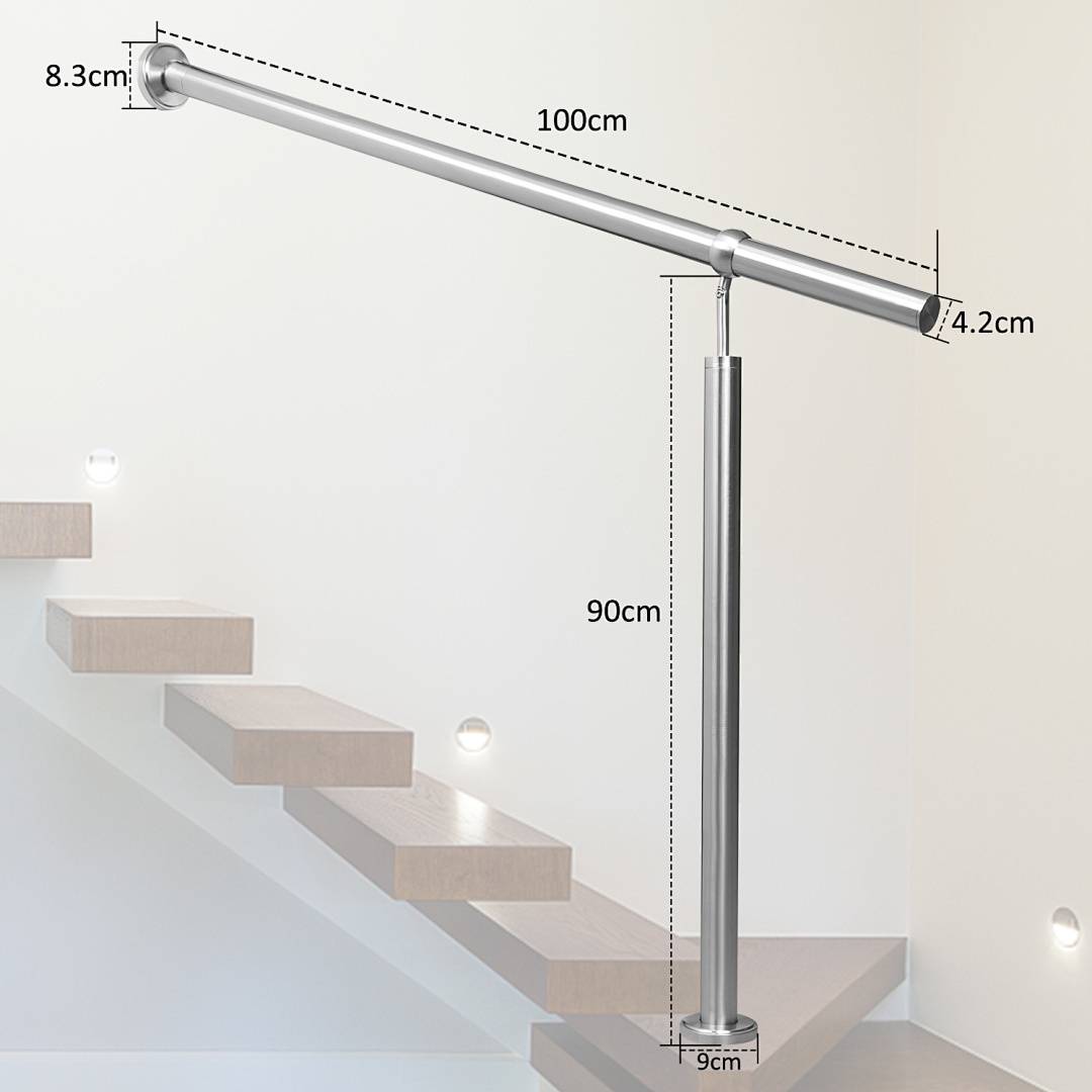 Edelstahl Eingangsgeländer 100 x 90 cm, Silber Treppengeländer, Handlauf für Hauseingang und Garten