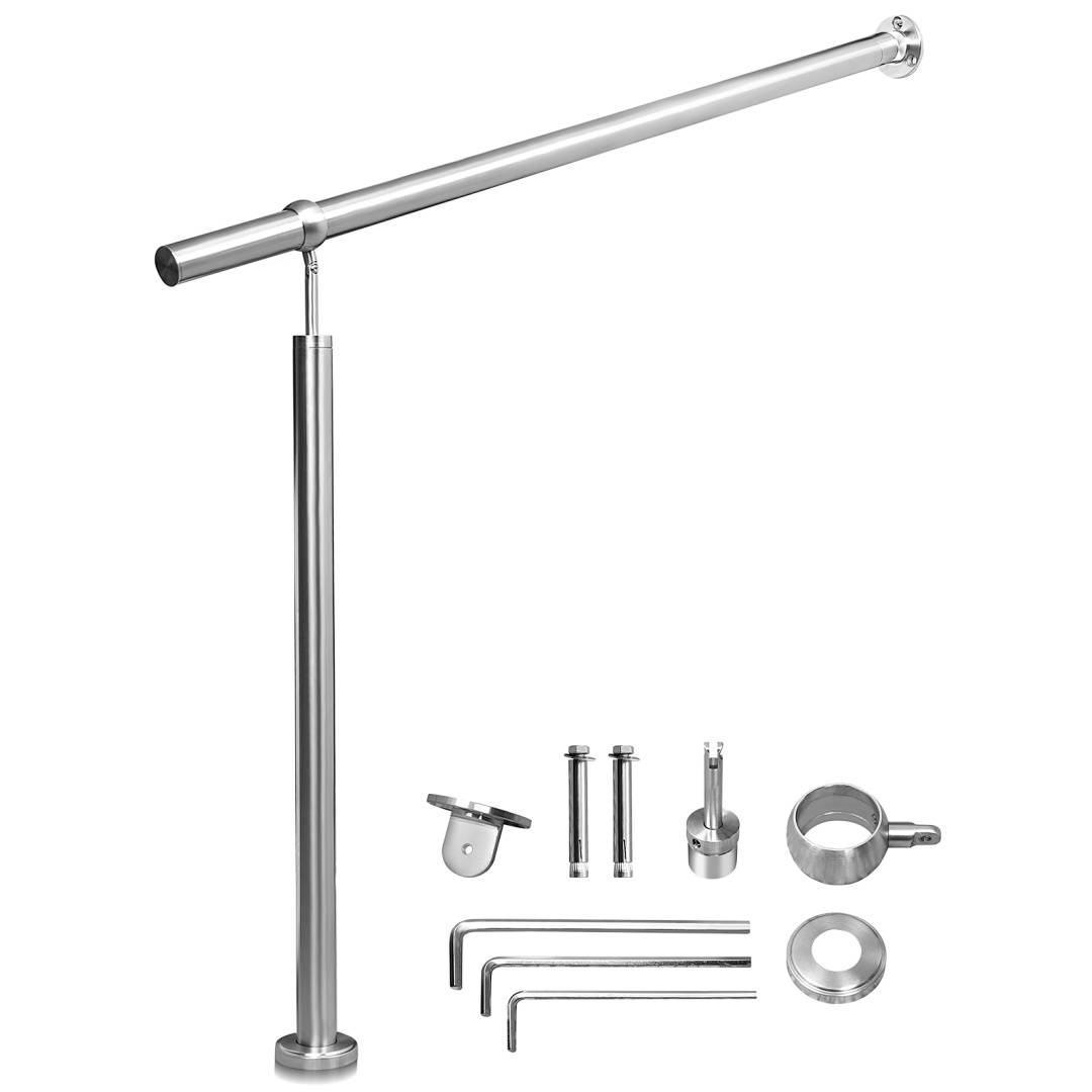 Edelstahl Eingangsgeländer 120 x 90 cm, Treppenhandlauf Silber, Geländer für Innen und Außen