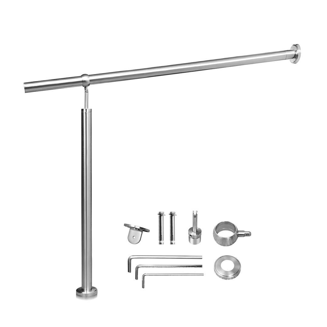 Edelstahl Eingangsgeländer 160 x 90 cm, Silber Handlauf, Treppengeländer für Hauseingang und Treppe