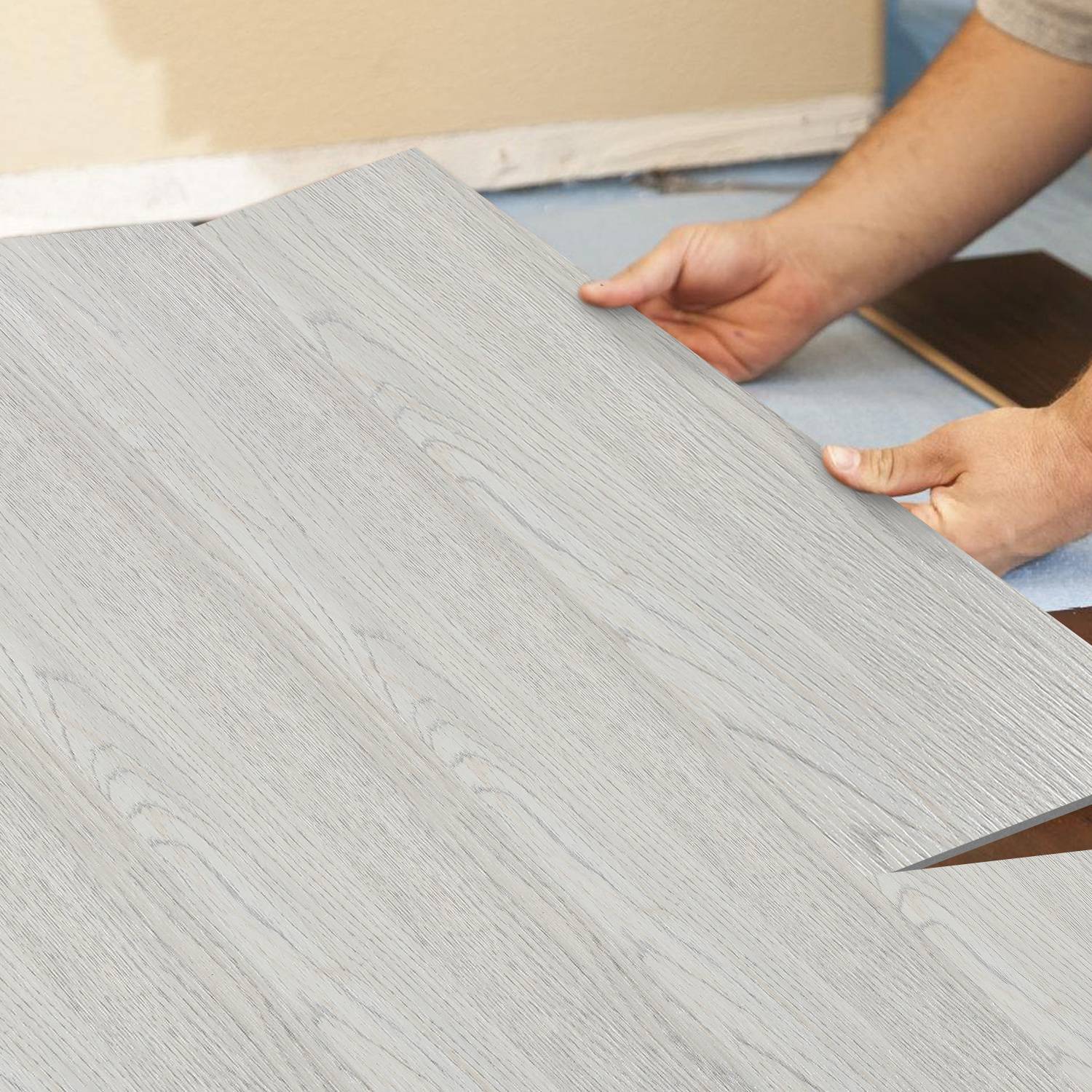 Vinyl Laminat 2,51 m² Selbstklebend Rauchgrau 18 Stück Holz Nachbildung Dielen Design Bodenbelag gefühlsecht