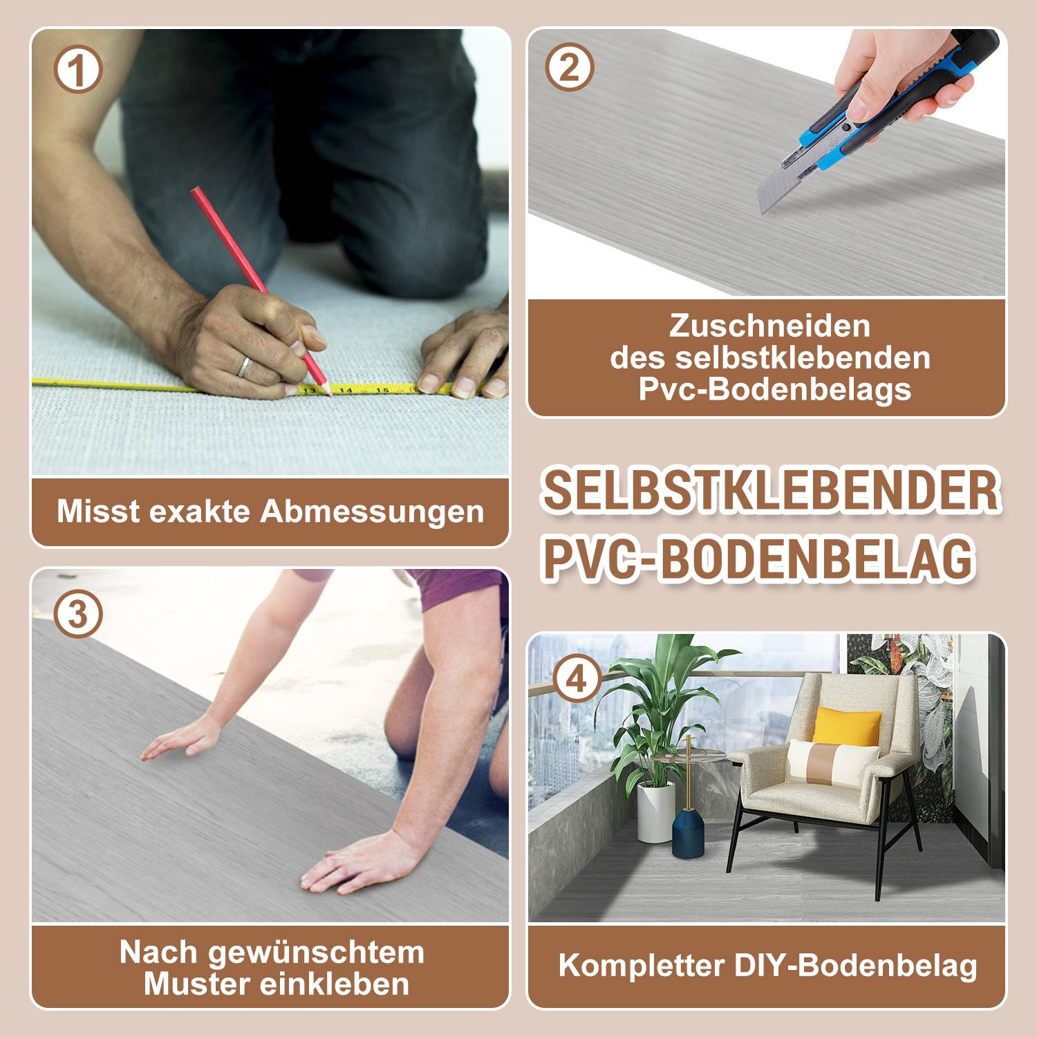 Vinyl Laminat 2,51 m² Selbstklebend Rauchgrau 18 Stück Holz Nachbildung Dielen Design Bodenbelag gefühlsecht