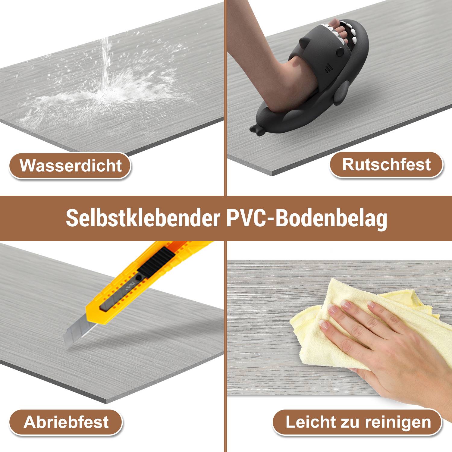 Vinyl Laminat 2,51 m² Selbstklebend Rauchgrau 18 Stück Holz Nachbildung Dielen Design Bodenbelag gefühlsecht