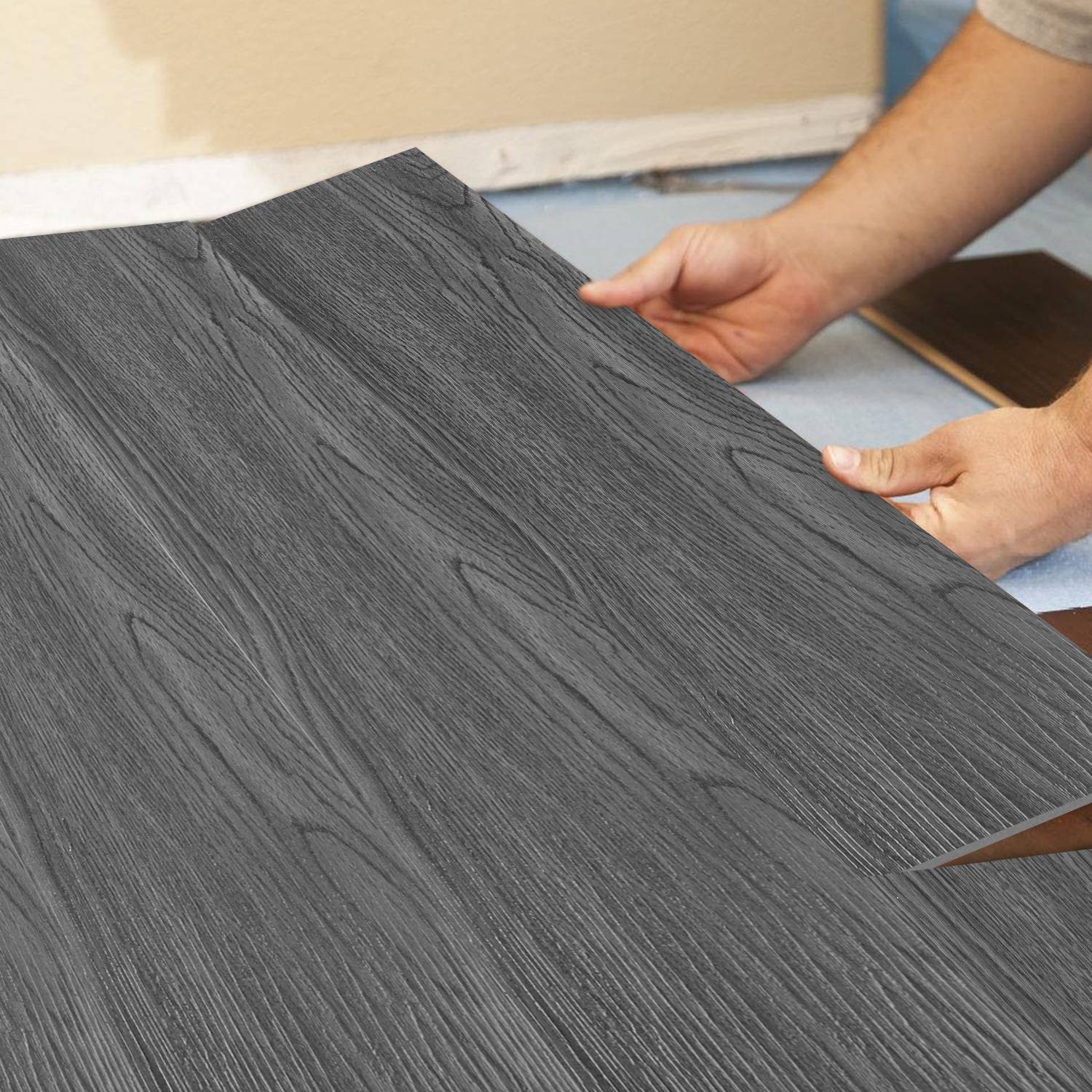 PVC Vinylboden Bodenbelag Selbstklebend 18 Stück 2.51m², Wasserfest Rutschfest Vinyl Dielen für Küche, Wohnzimmer, Balkon (Dunkelgrau oak)