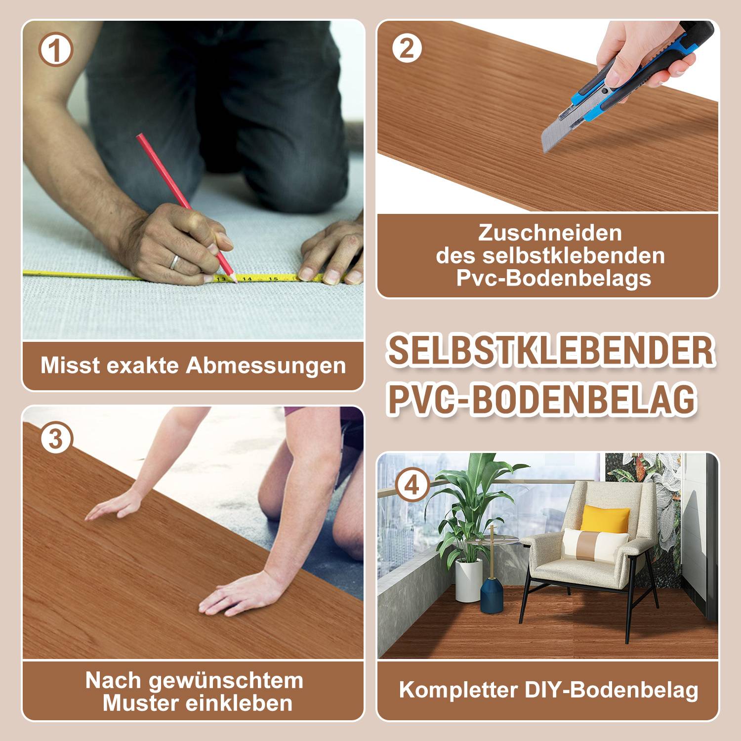 Vinyl Laminat 2,51 m² Selbstklebend Holzbraun 18 Stück Holz Nachbildung Dielen Design Bodenbelag gefühlsecht