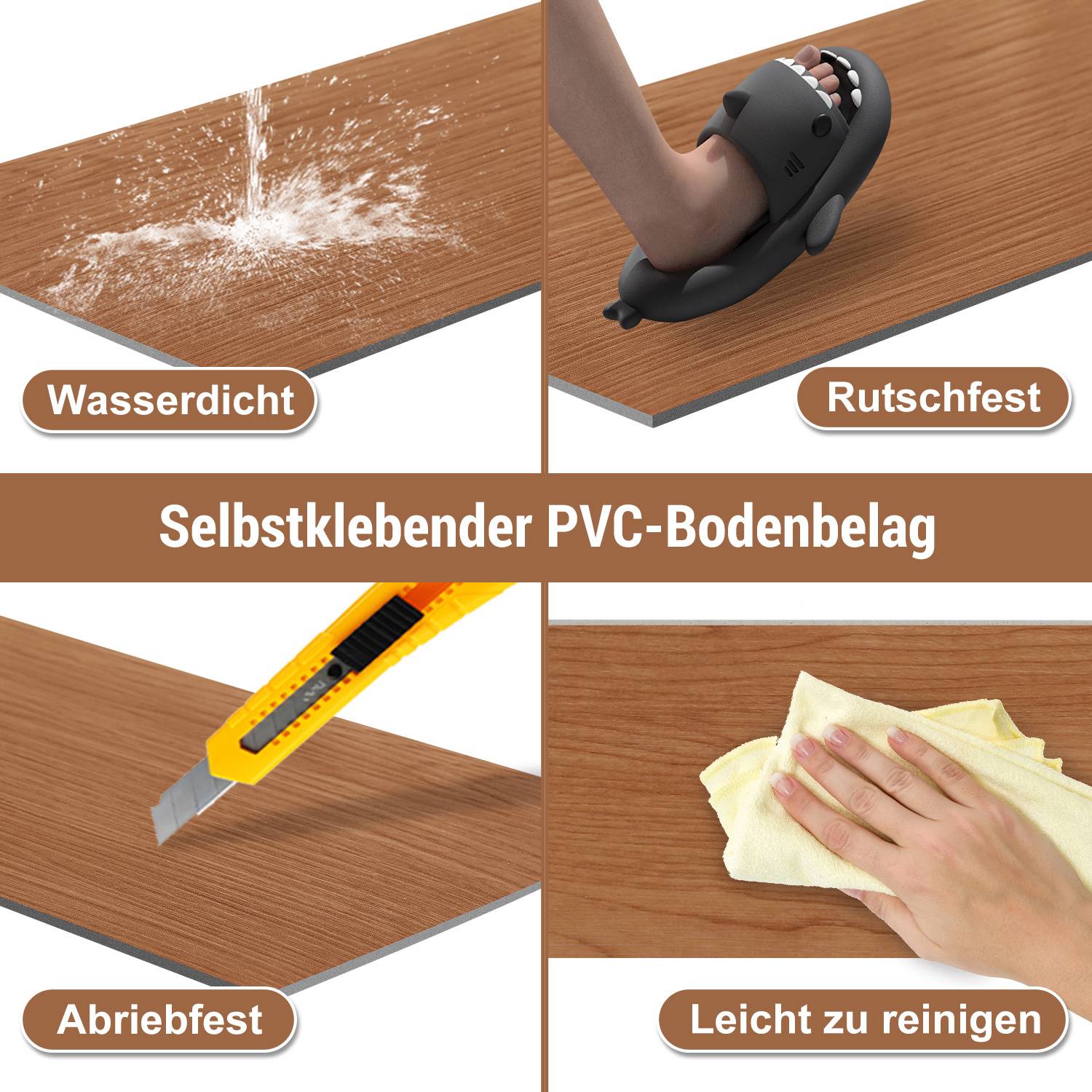 PVC Vinylboden Bodenbelag Selbstklebend 18 Stück 2.51m², Wasserfest Rutschfest Vinyl Dielen für Küche, Wohnzimmer, Balkon (Braun oak)
