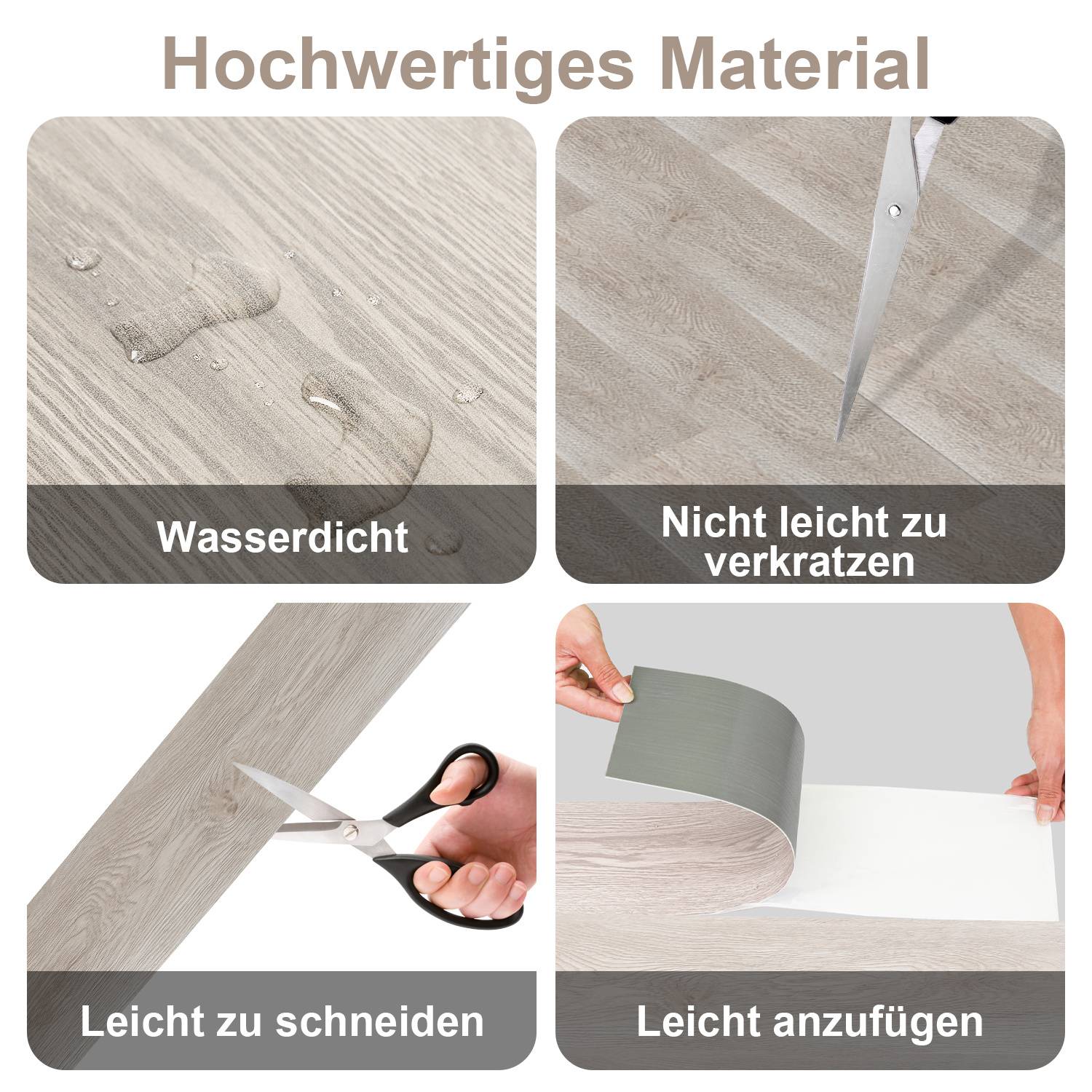 2 m² PVC Vinylboden Bodenbelag Vinyl Laminat Selbstklebend Dielen Planke Rutschfest Wasserfest 14 Stück Vinyl-Dielen Holzmaserung Dielen (Hellgrau)