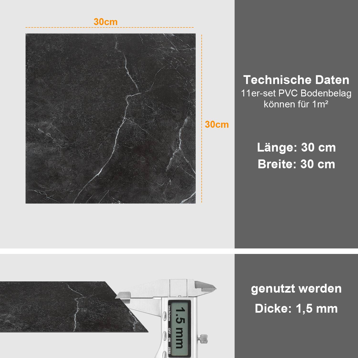 PVC Vinylboden Bodenbelag Vinyl Bodenfliesen 1 m² Selbstklebend Marmor Schwarz 11 Stück Marmoroptik Fliesen Design Bodenbelag gefühlsecht