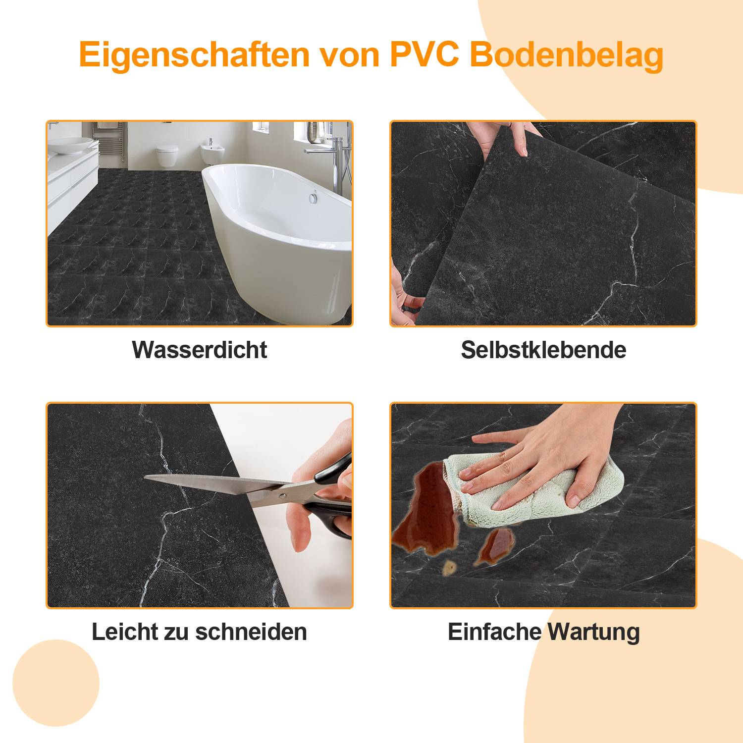 PVC Vinylboden Bodenbelag Vinyl Bodenfliesen 1 m² Selbstklebend Marmor Schwarz 11 Stück Marmoroptik Fliesen Design Bodenbelag gefühlsecht