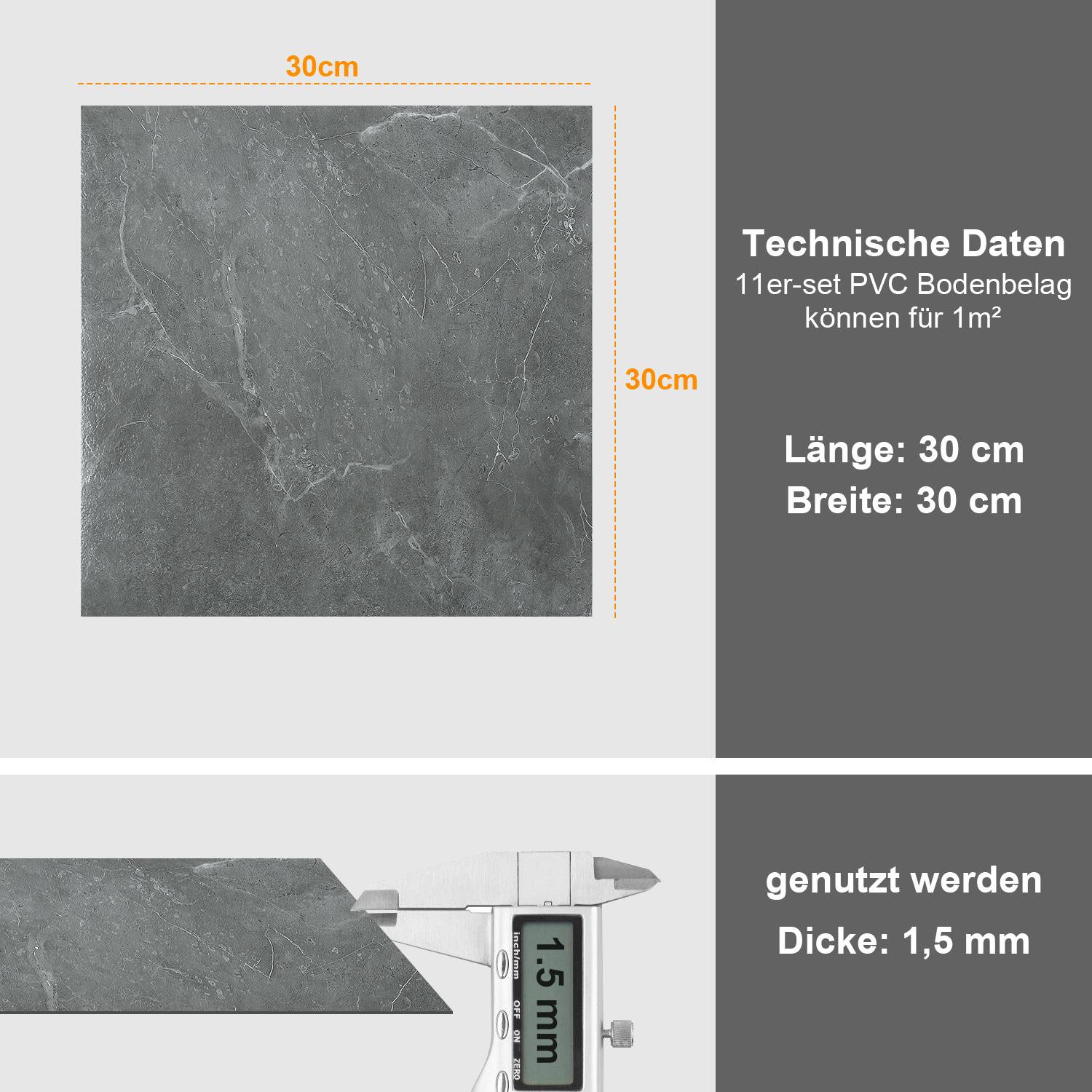 PVC Vinylboden Bodenbelag Vinyl Bodenfliesen 1 m² Selbstklebend Marmor Grau 11 Stück Marmoroptik Fliesen Design Bodenbelag gefühlsecht
