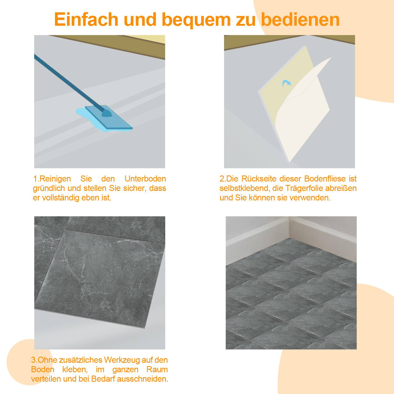 PVC Vinylboden Bodenbelag Vinyl Bodenfliesen 1 m² Selbstklebend Marmor Grau 11 Stück Marmor Nachbildung Fliesen Design Bodenbelag gefühlsecht