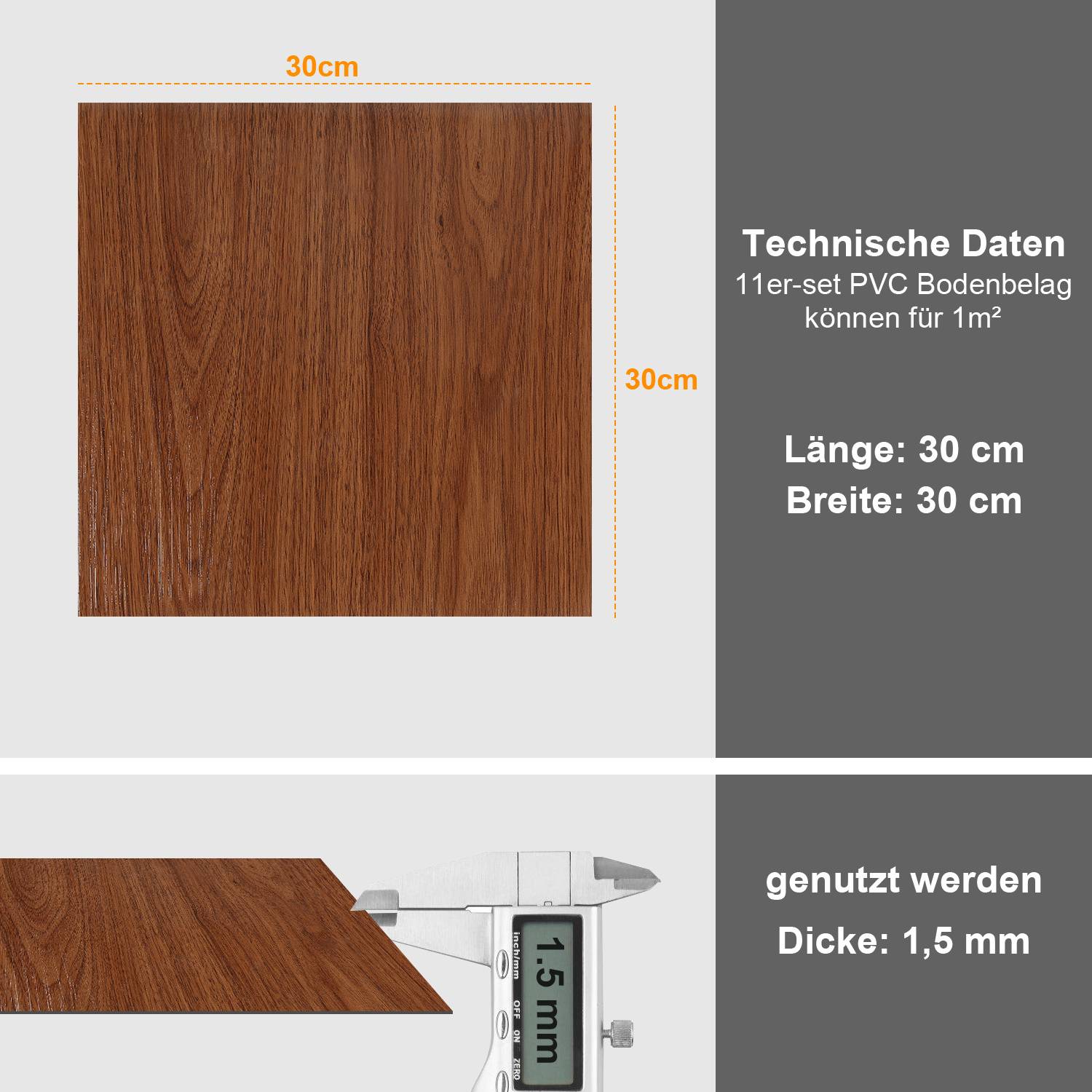 PVC Vinylboden Bodenbelag Vinyl Bodenfliesen 1 m² Selbstklebend Naturholz 11 Stück Holz Nachbildung Fliesen Design Bodenbelag gefühlsecht