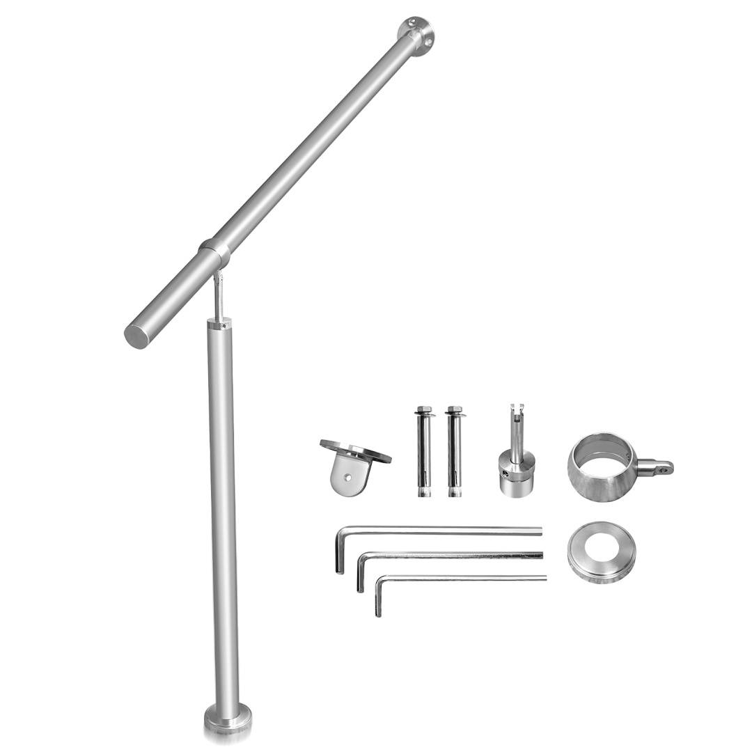 Edelstahl Eingangsgeländer 80 x 90 cm, Treppengeländer Silber, Handlauf für Innen und Außen