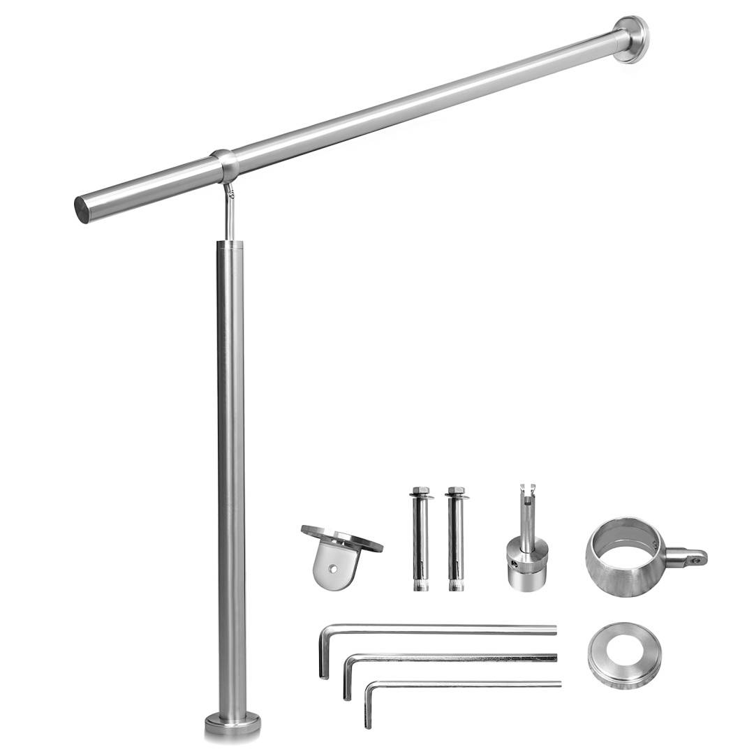 Edelstahl Eingangsgeländer 120 x 90 cm, Treppenhandlauf Silber, Geländer für Innen und Außen