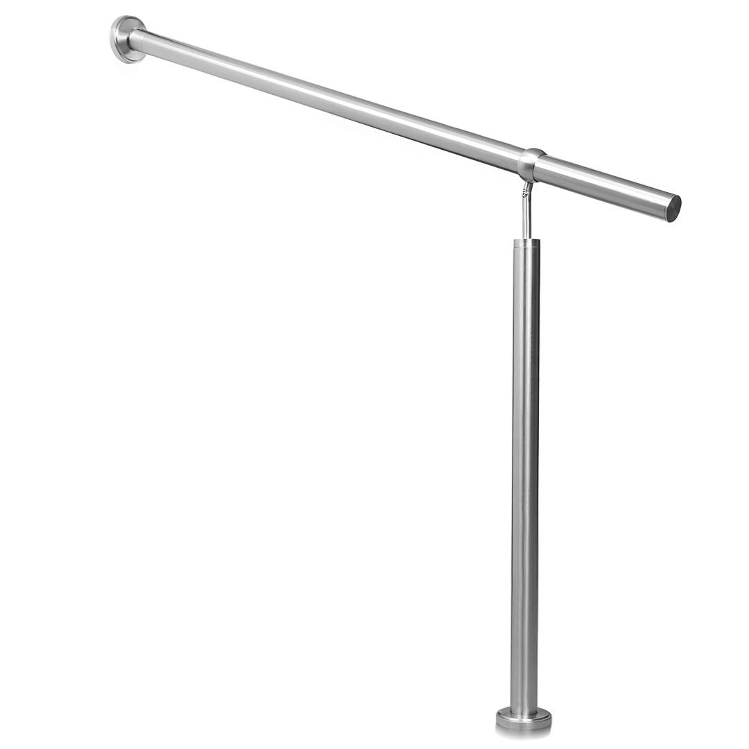 Edelstahl Eingangsgeländer 150 x 90 cm, Handlauf Silber, Treppengeländer für Gartentreppe und Flur