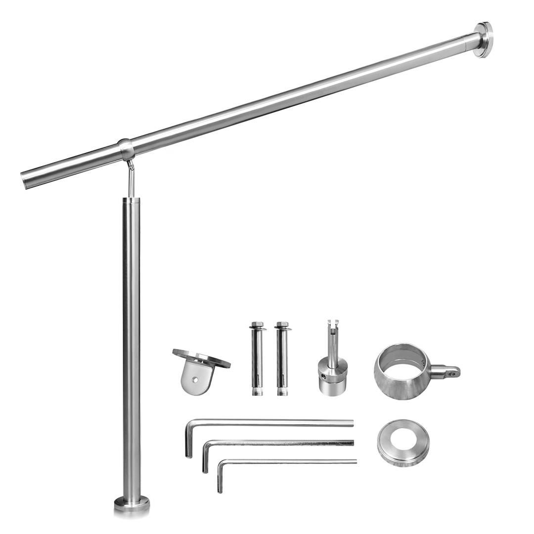 Edelstahl Eingangsgeländer 160 x 90 cm, Silber Handlauf, Treppengeländer für Hauseingang und Treppe