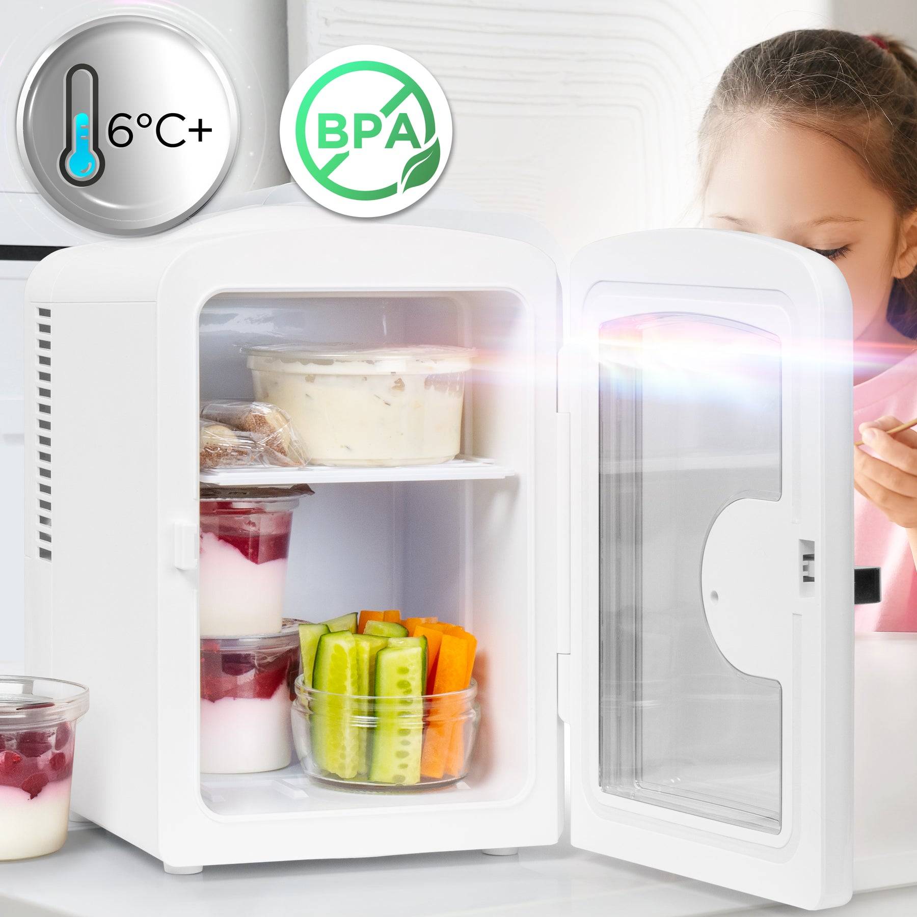 Duronic MFW4 WE Mini Kühlschrank, 4 L Getränkekühlschrank für bis zu 6 Dosen