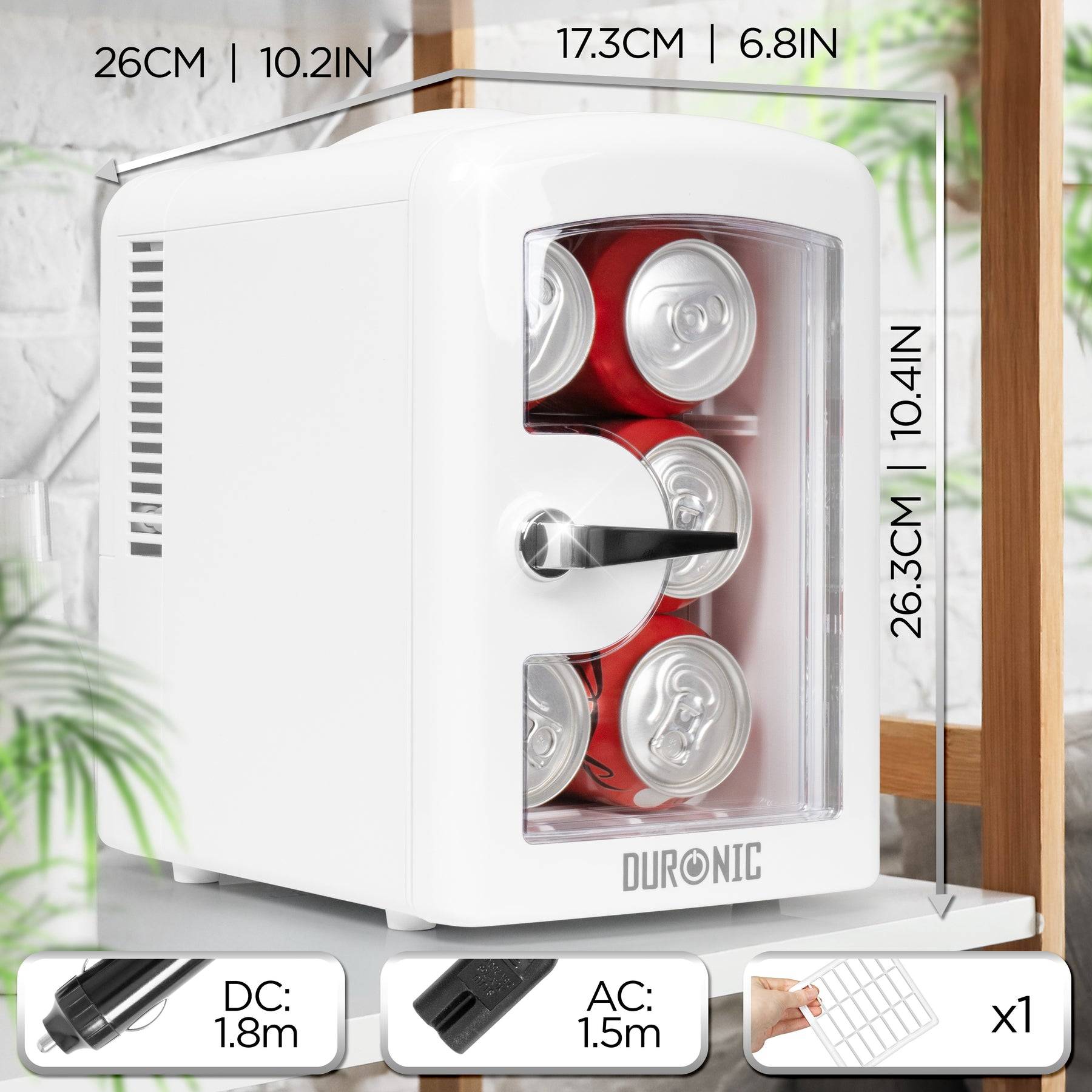 Duronic MFW4 WE Mini Kühlschrank, 4 L Getränkekühlschrank für bis zu 6 Dosen