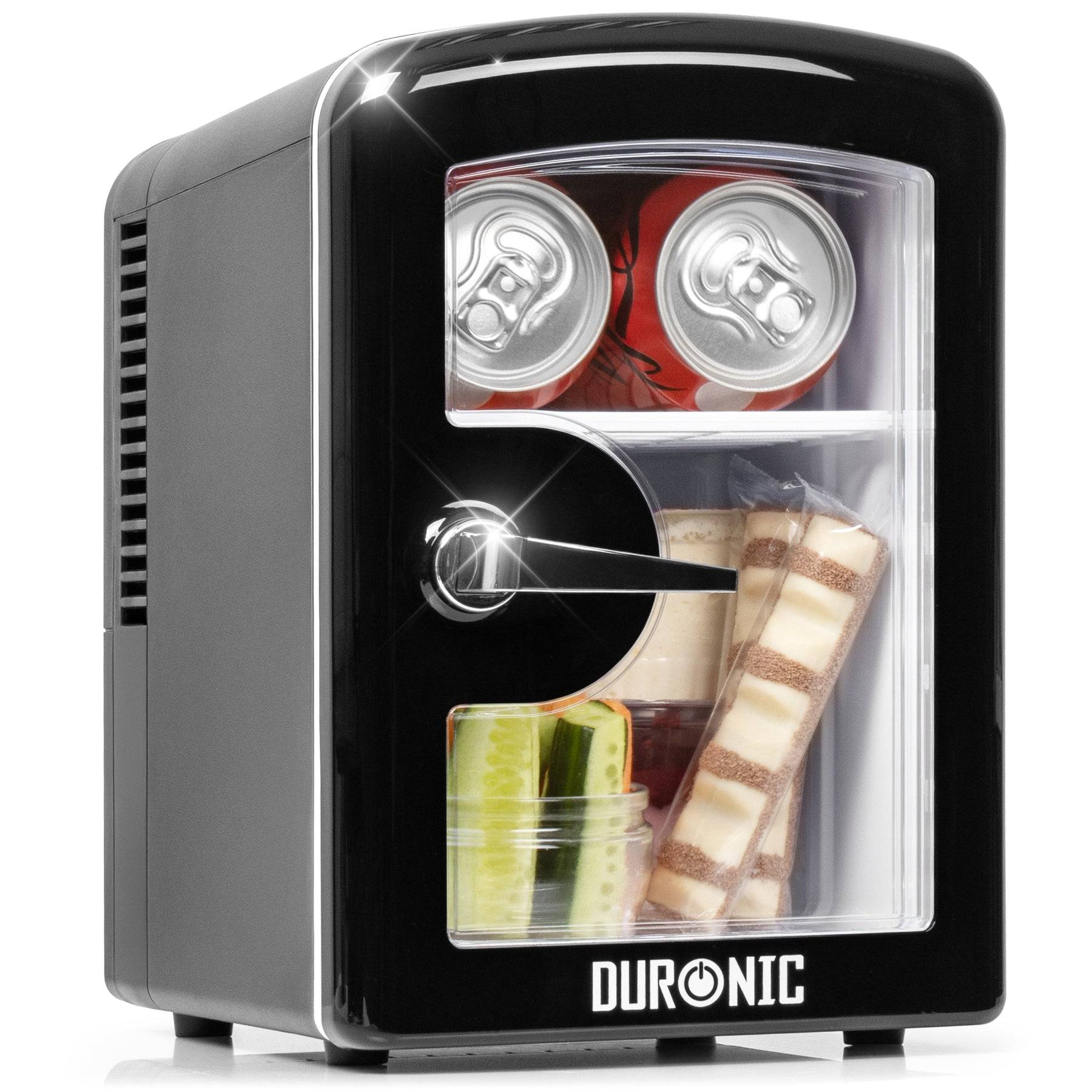 Duronic MFW4 BK Mini Kühlschrank, 4 L Getränkekühlschrank für bis zu 6 Dosen