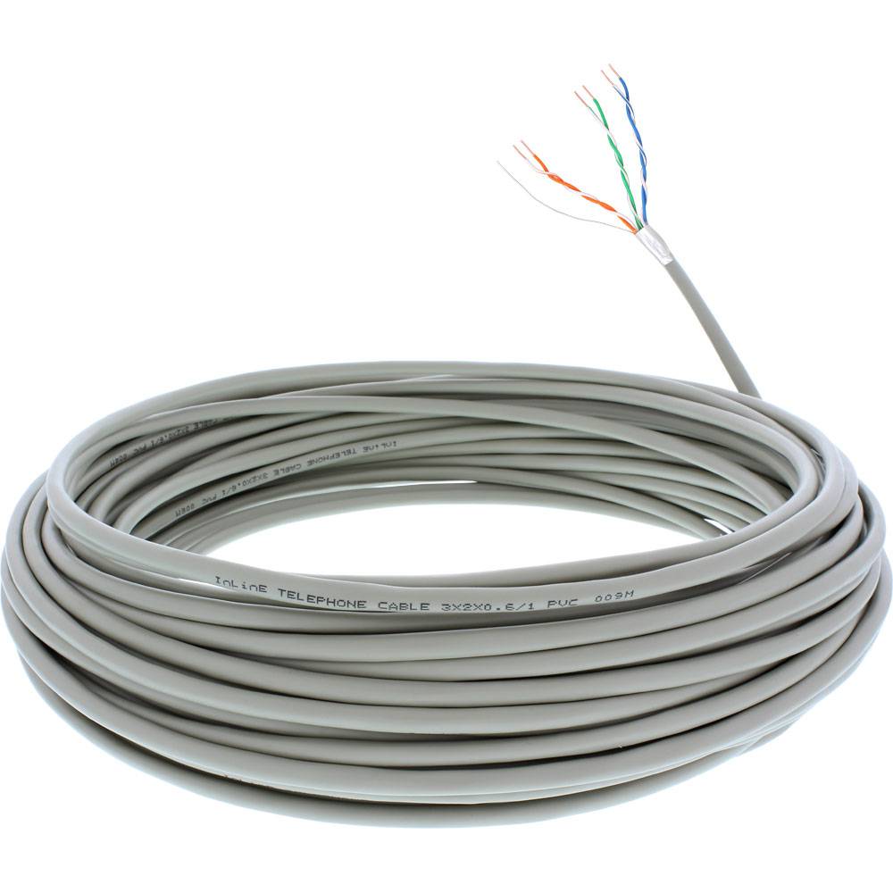 InLine® 69976C Telefon-Kabel 6-adrig, 3x2x0,6mm, zum Verlegen, 25m Ring