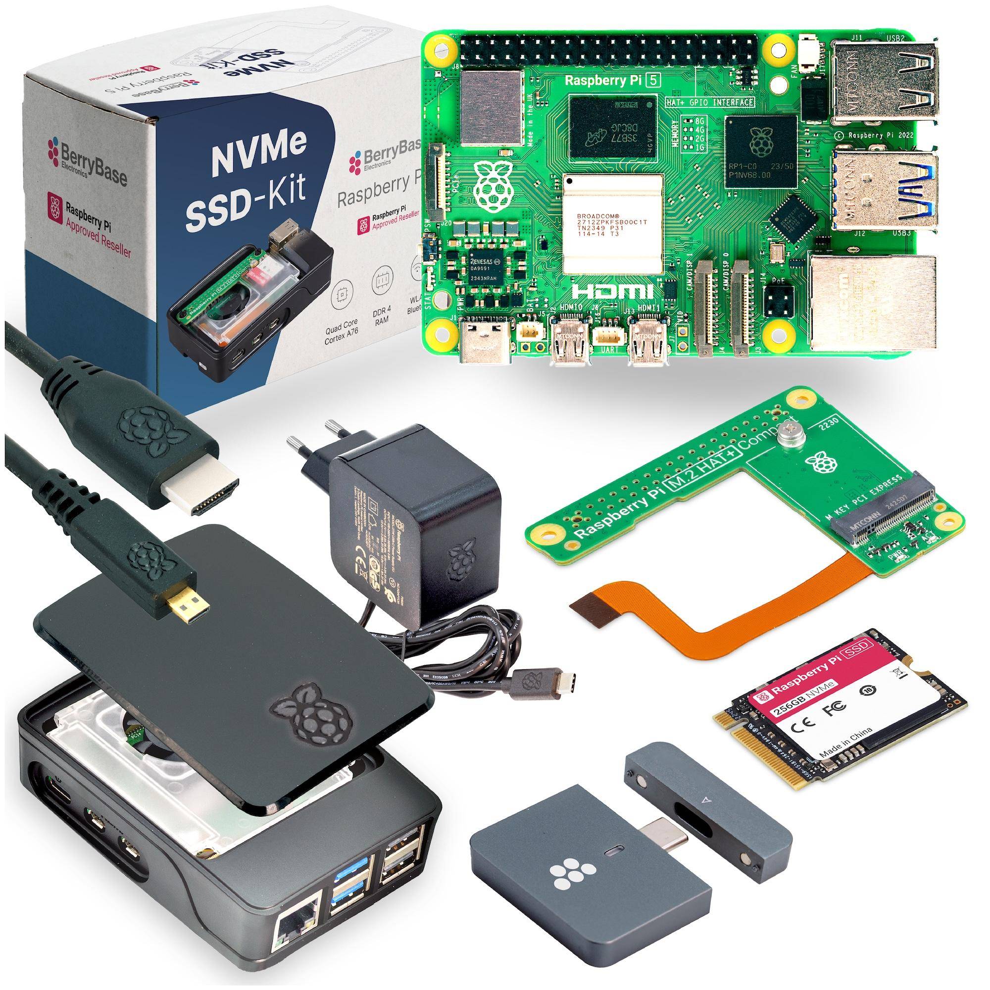 Raspberry Pi 5 NVMe Starterkit, 256GB SSD, Gehäuse, Netzteil, HDMI-Kabel und Zubehör - RAM: 8GB - Farbe: schwarz