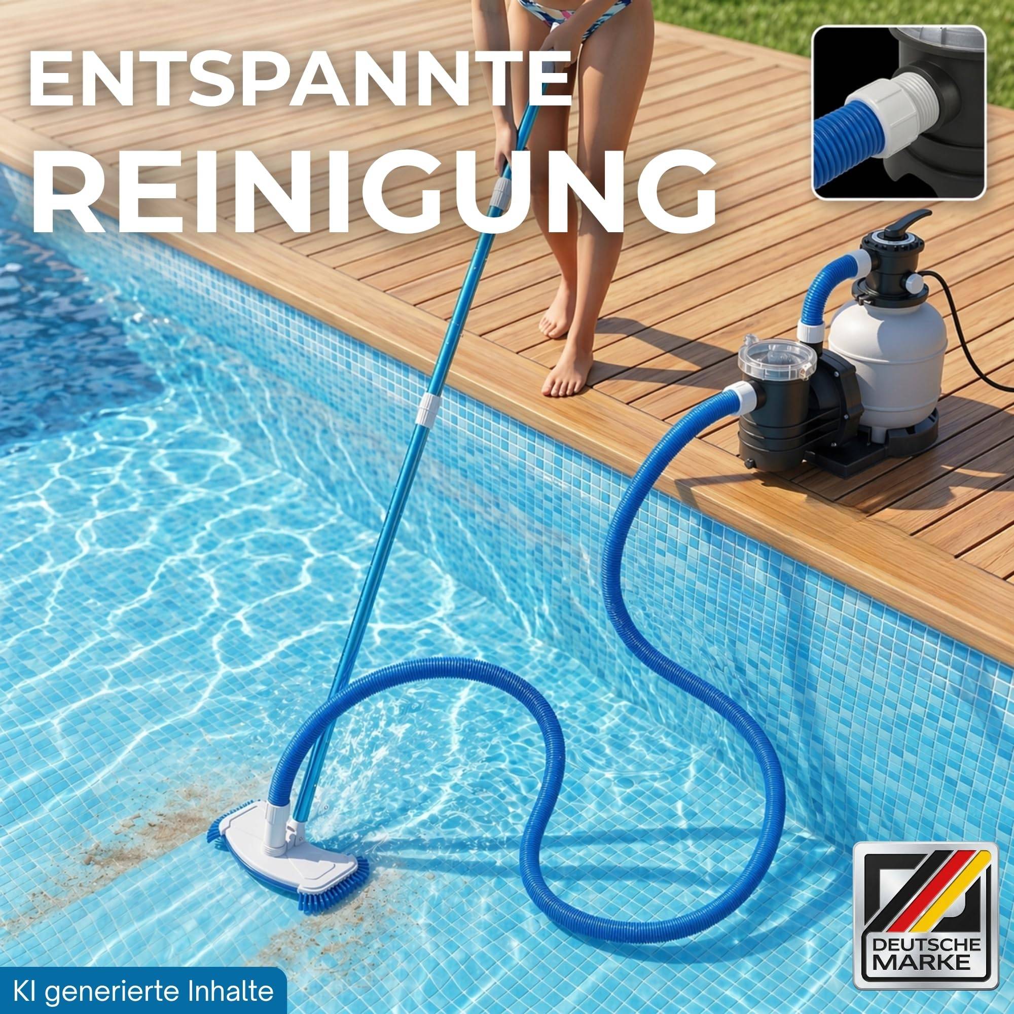 Poolsauger Bodensauger Düse + Kescher + Besen + Schlauch + 2,4m Teleskopstange zur Reinigung von Pool Schwimmbecken Spa Bodenreiniger Saugbürste