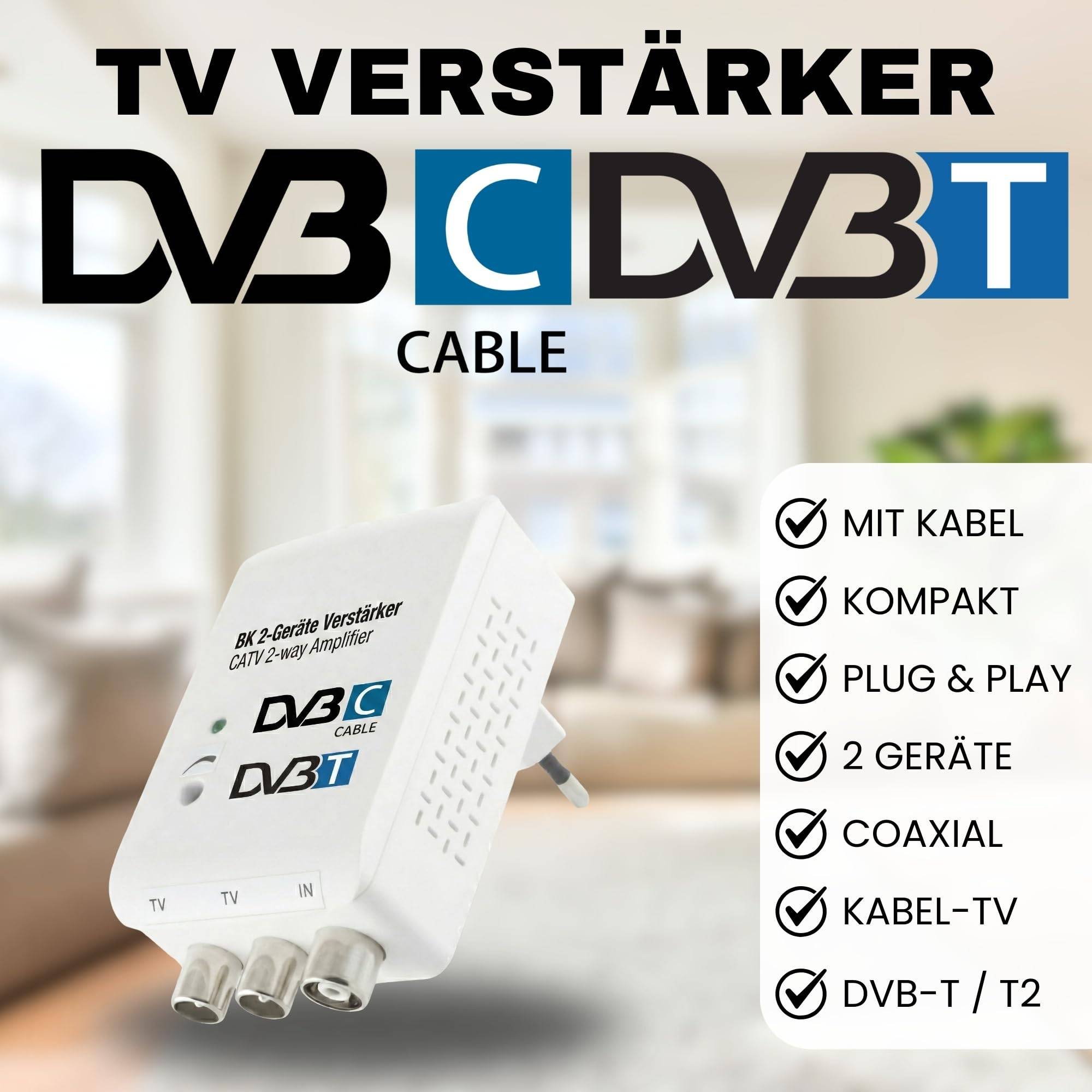 Zweigeräteverstärker 2x20dB CATV Verstärker Kabelfernsehen TV Signalverstärker passend für Vodafone PYUR 1&1 Netcologne EWE
