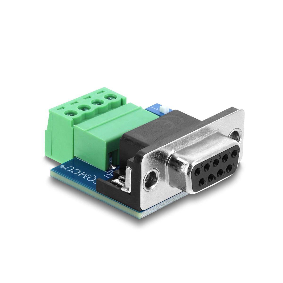 91294 - Delock D-Sub 9 Pin Buchse zu 4 Pin Terminalblock Adapter mit DIP-Schalter und 120 Ohm Abschlusswiderstand für CAN / LIN