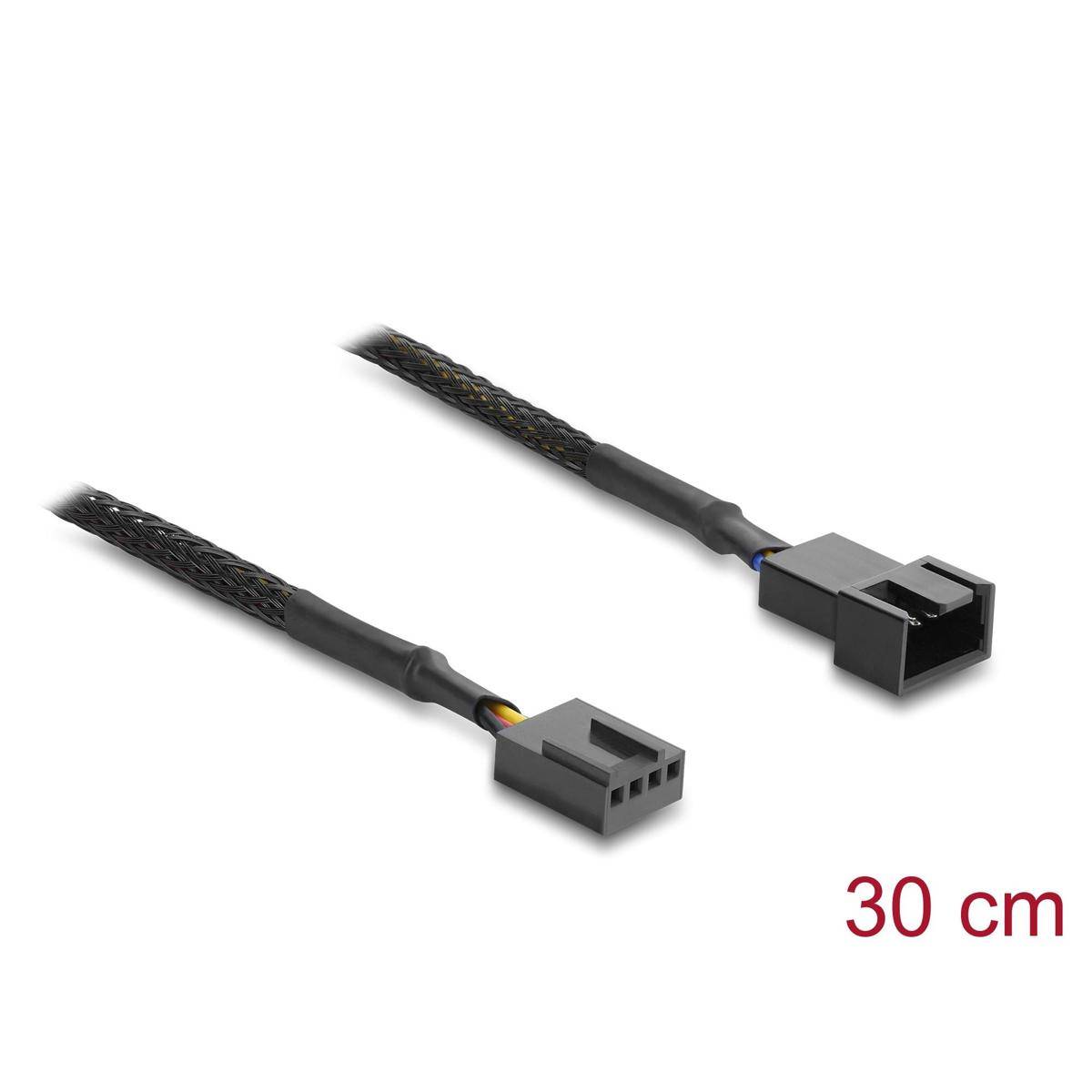 91360 - Delock Lüfter Verlängerungskabel PWM Stecker zu Buchse 4 Pin mit Geflechtummantelung 30 cm schwarz
