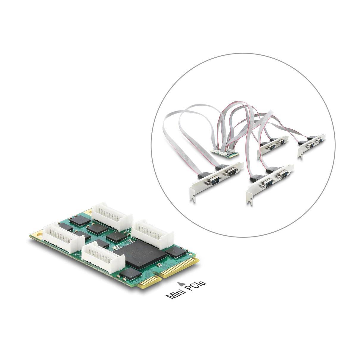 95283 - Delock Mini PCIe I/O full size Karte zu 8 x Seriell RS-232 DB9 mit Standard und Low Profile Slotblenden