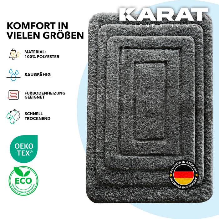 KARAT Badematte Atlantis - weicher & rutschsicherer Badvorleger - schnelltrocknend & pflegeleicht - 40 x 60 cm - Dunkelgrau