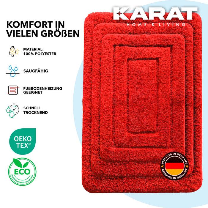 KARAT Badematte Atlantis - weicher & rutschsicherer Badvorleger - schnelltrocknend & pflegeleicht - 60 x 100 cm - Rot